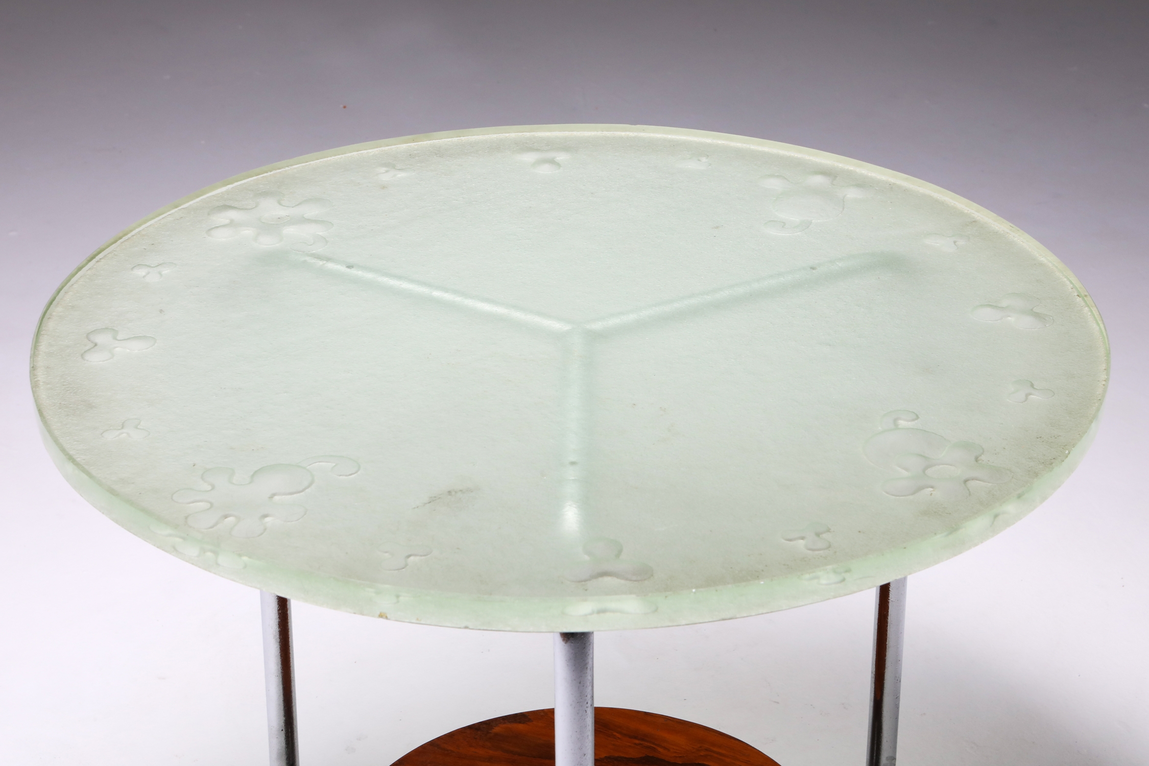 Art Deco Occasional Table with Thick Etched Glass Top - 1930's