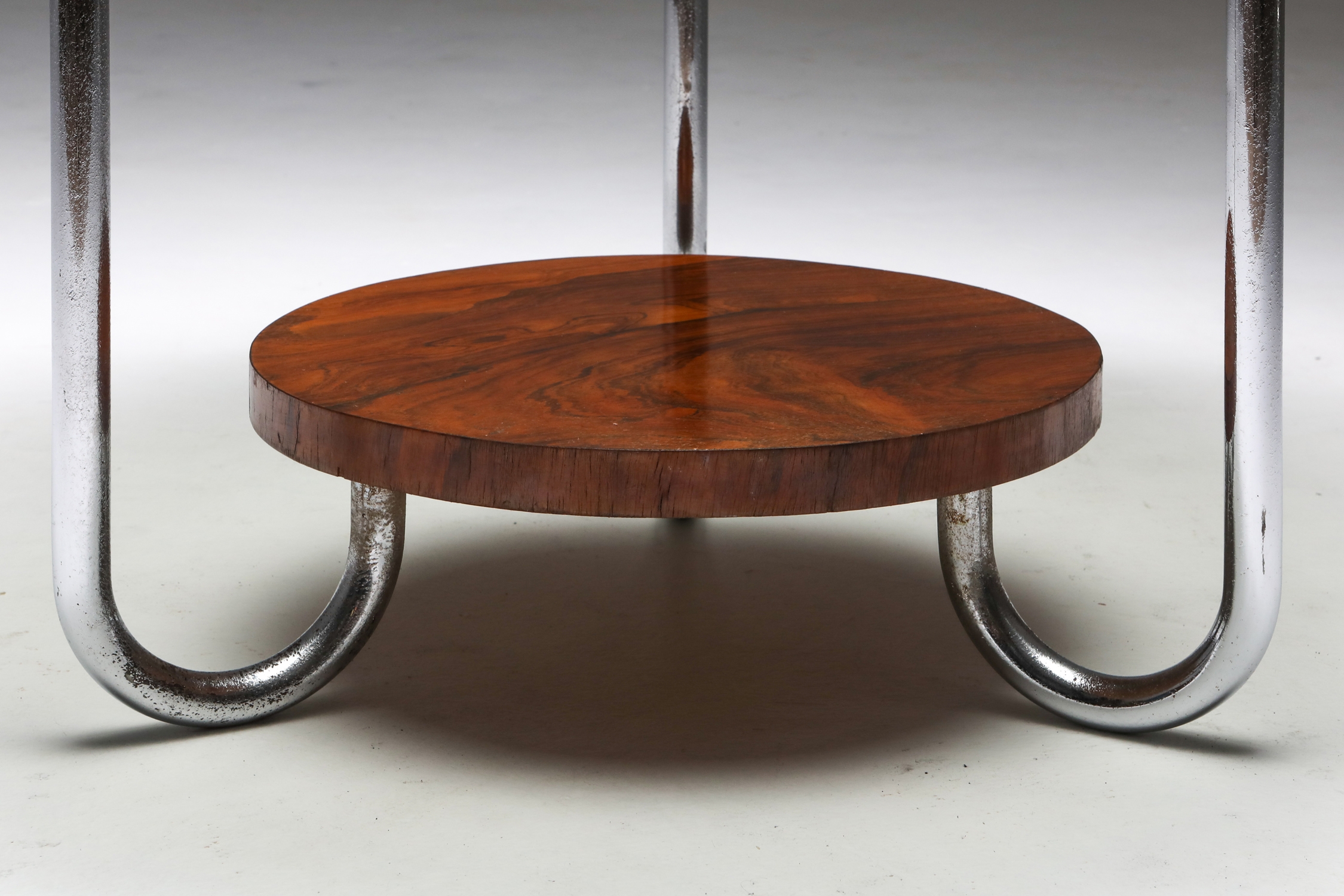 Art Deco Occasional Table with Thick Etched Glass Top - 1930's