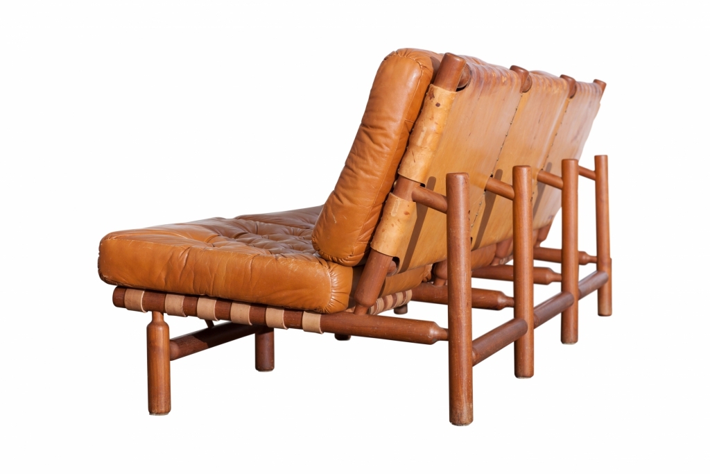 Cognac Leather And Wood Lounge 3 Seater Sofa, Ilmari Tapiovaara - 1958