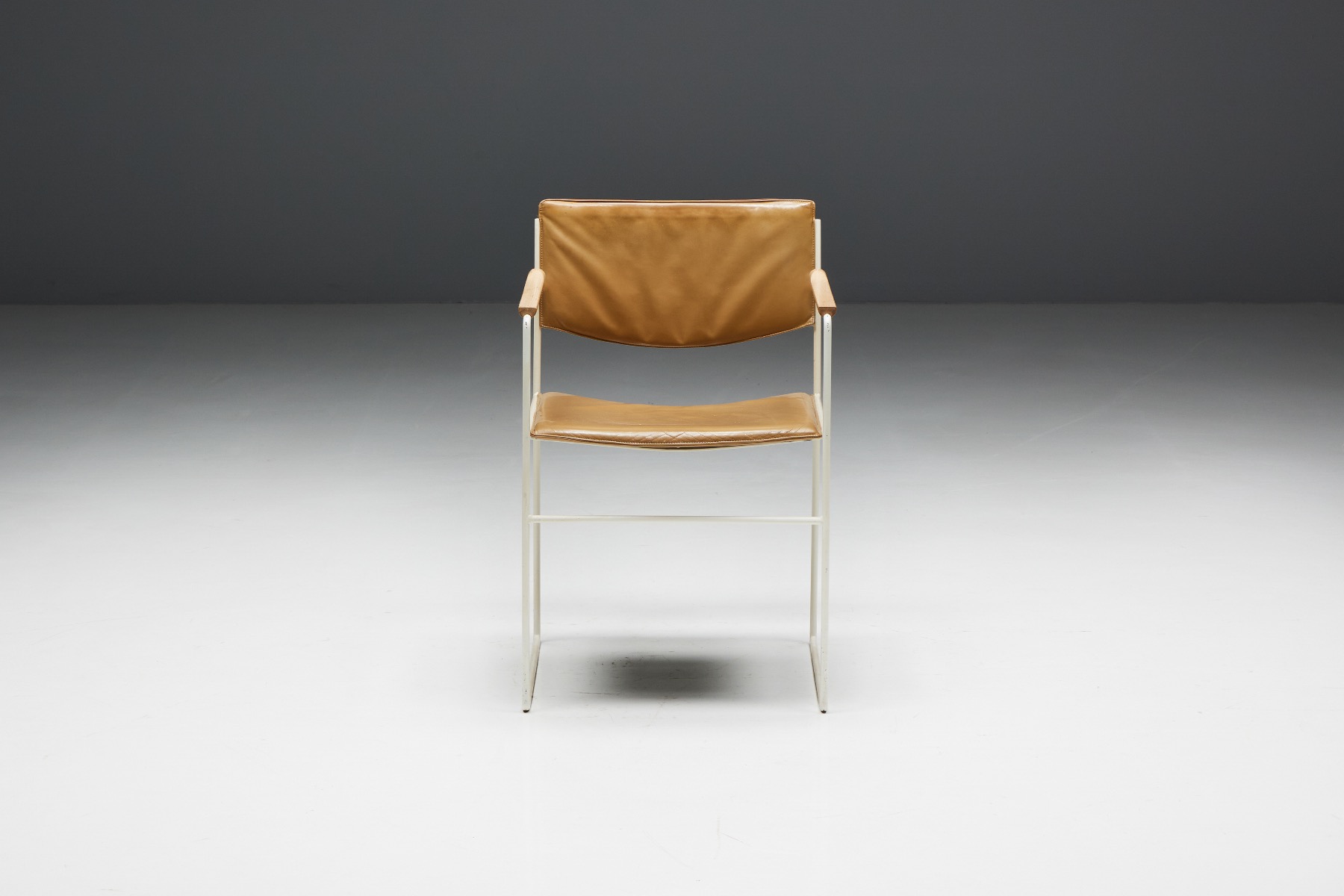 Modernist Dining Chairs in Metal and Camel Leather - 1980s