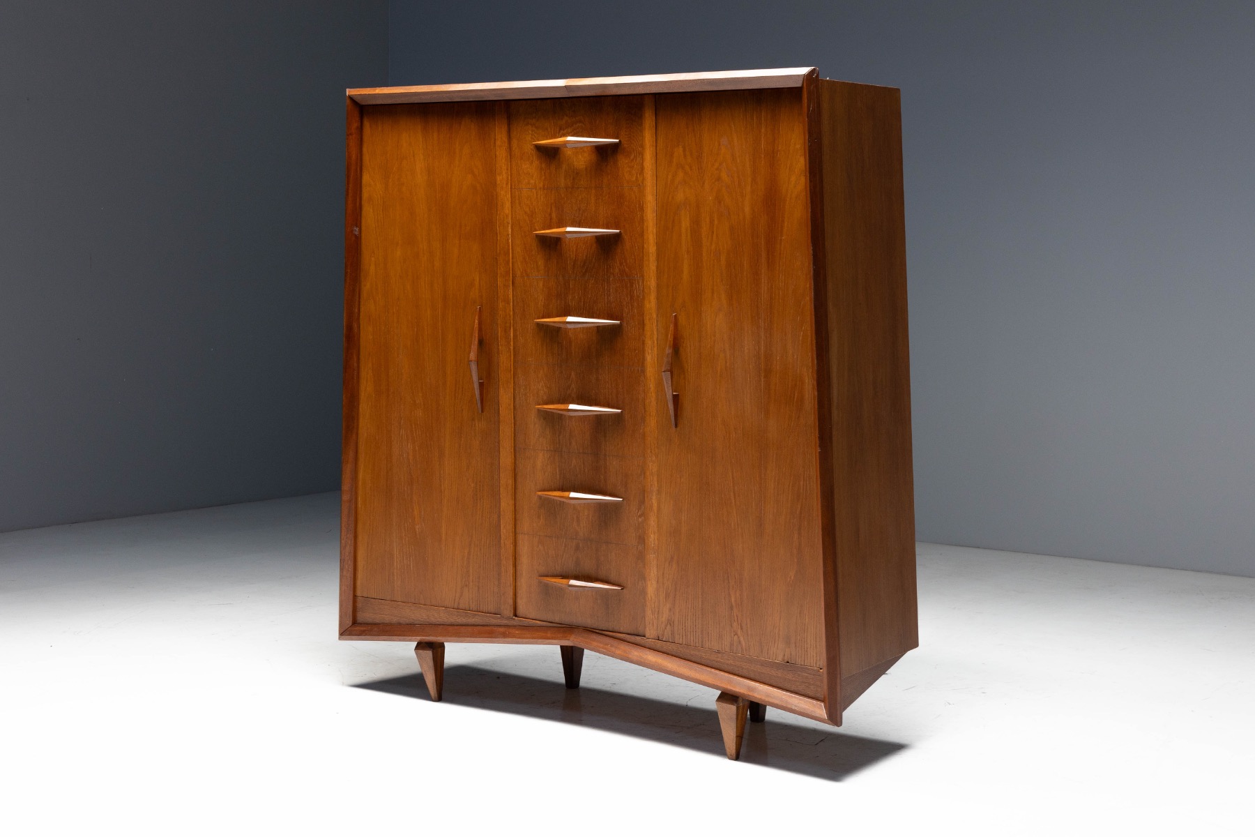 Modernist Oak Highboard, Reconstruction Period, France - Circa 1955
