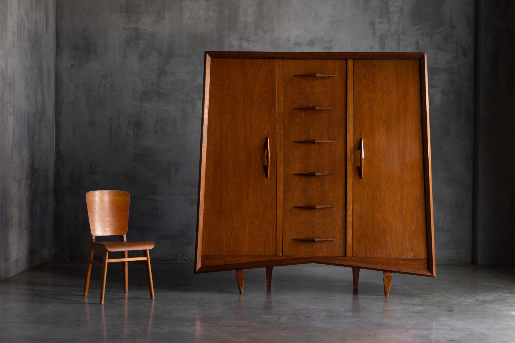 Modernist Oak Highboard, Reconstruction Period, France - Circa 1955