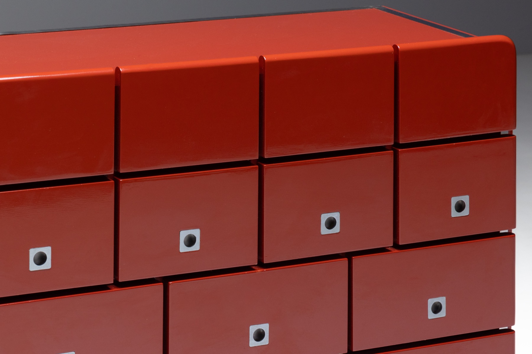 Modernist Red Lacquer Architectural Sideboard, Italy - 1980s