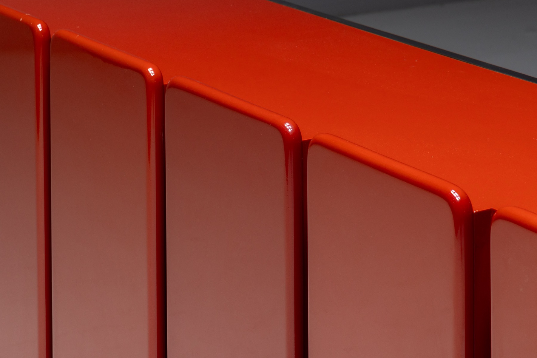 Modernist Red Lacquer Architectural Sideboard, Italy - 1980s