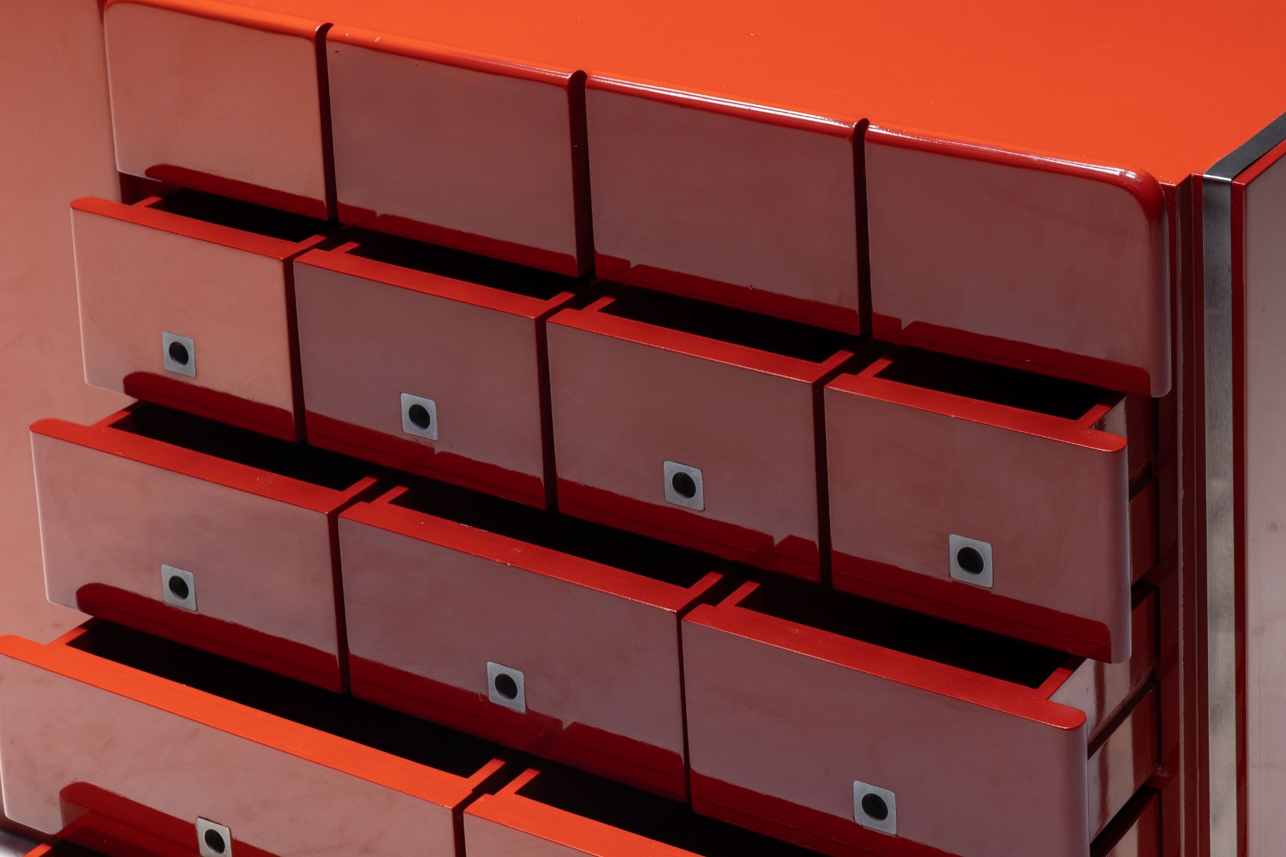 Modernist Red Lacquer Architectural Sideboard, Italy - 1980s
