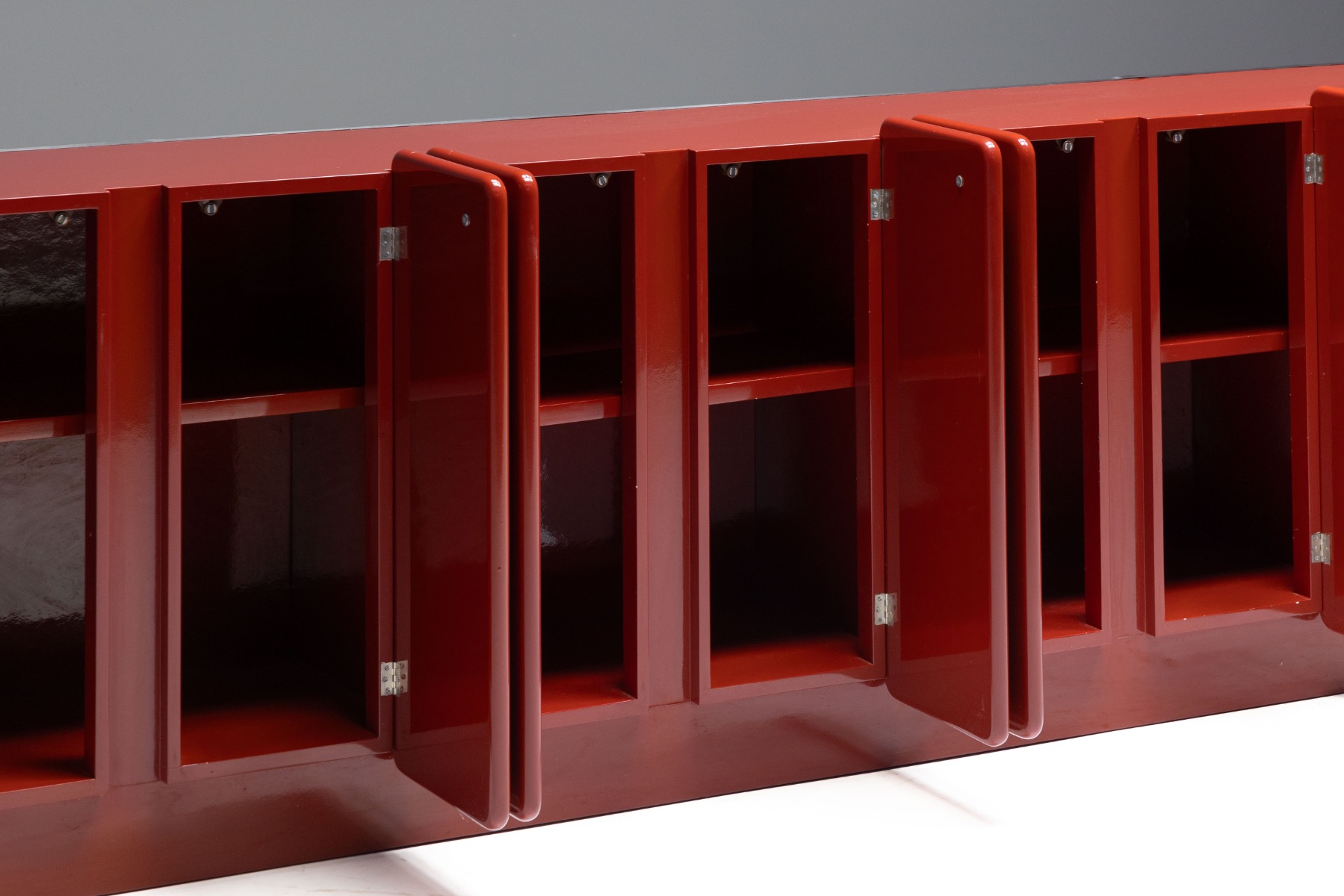 Modernist Red Lacquer Architectural Sideboard, Italy - 1980s