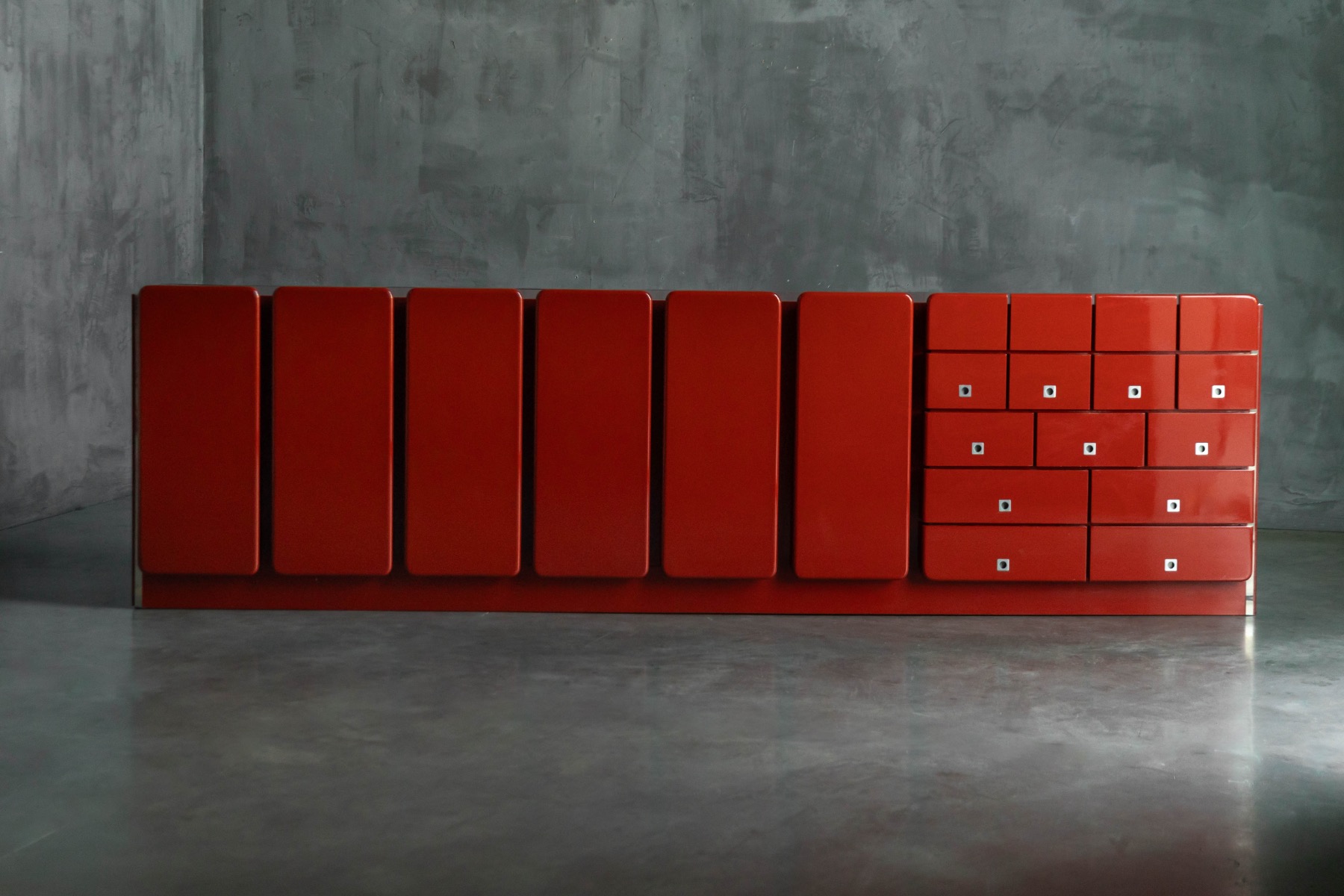 Modernist Red Lacquer Architectural Sideboard, Italy - 1980s