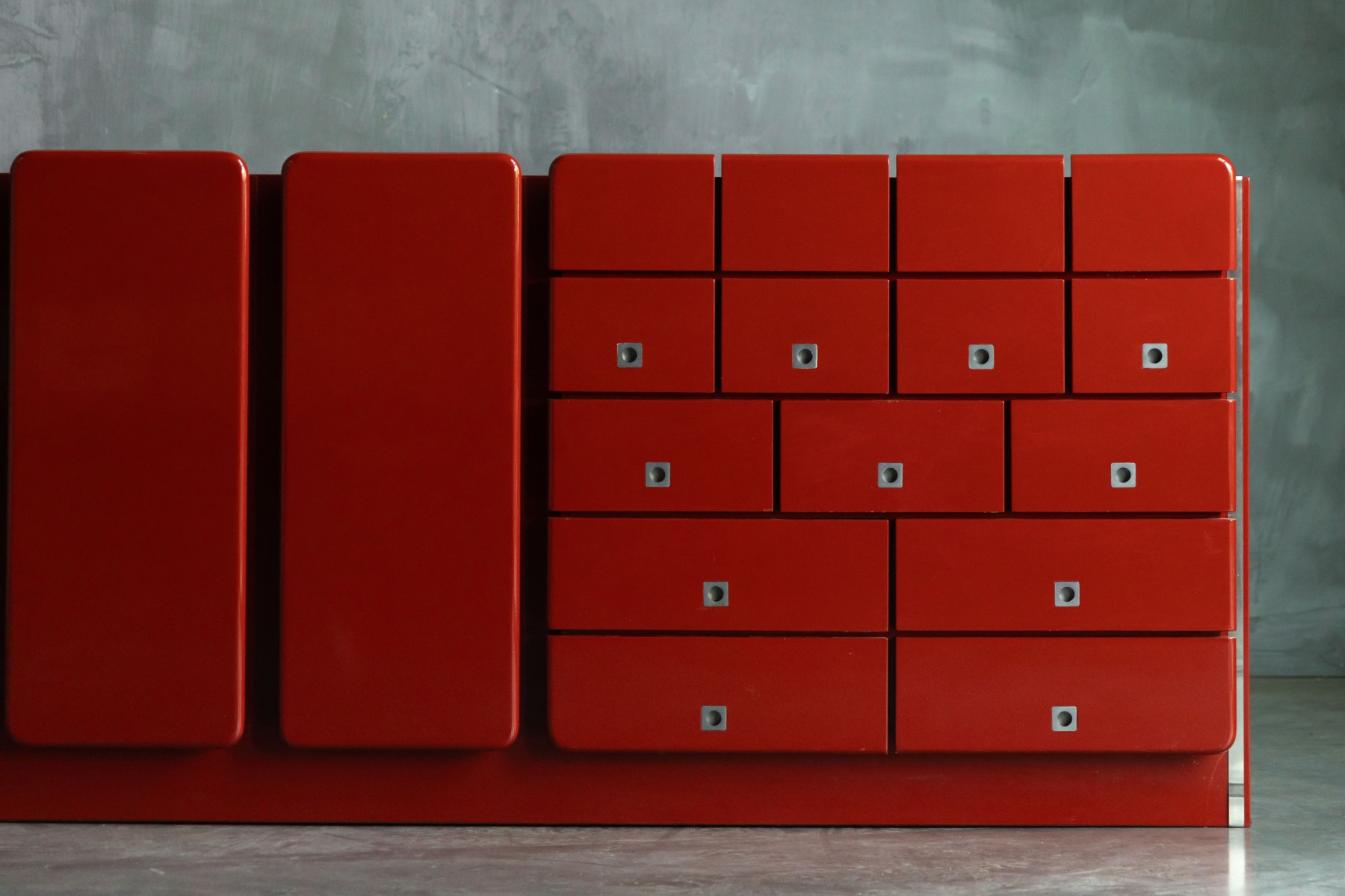 Modernist Red Lacquer Architectural Sideboard, Italy - 1980s