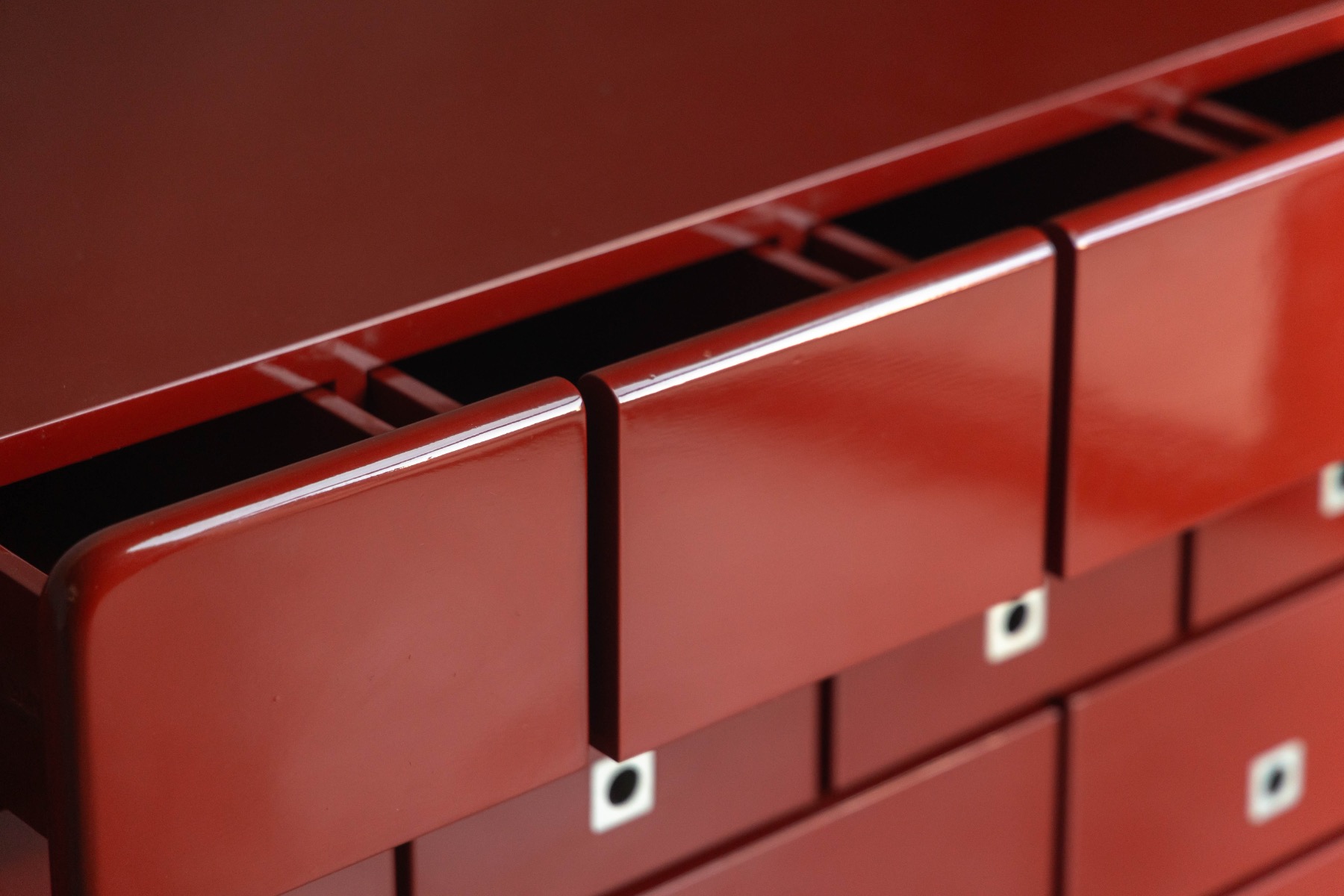 Modernist Red Lacquer Architectural Sideboard, Italy - 1980s