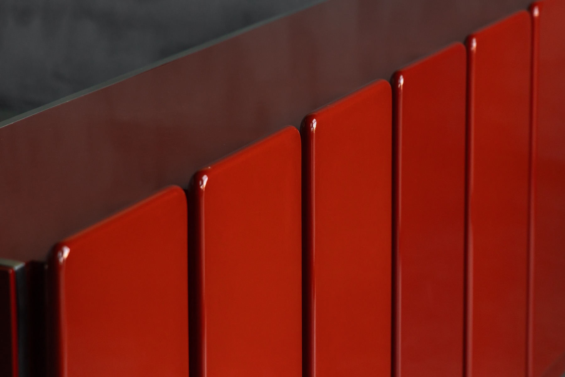 Modernist Red Lacquer Architectural Sideboard, Italy - 1980s