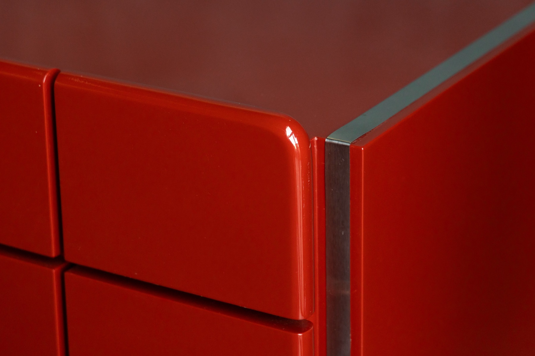 Modernist Red Lacquer Architectural Sideboard, Italy - 1980s