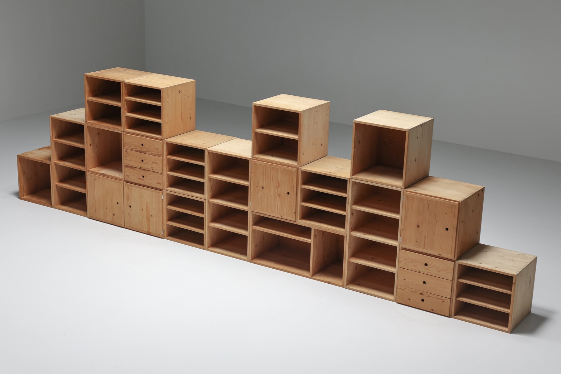 Modular Mid Century Wooden Office Shelves and Drawers - 1950's