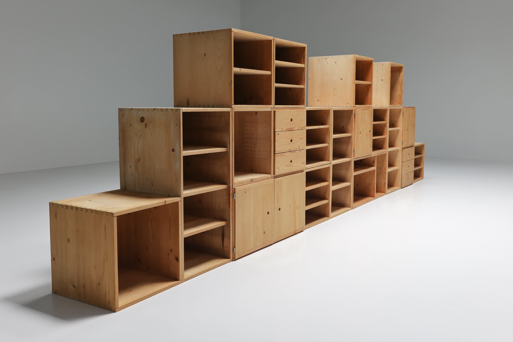 Modular Mid Century Wooden Office Shelves and Drawers - 1950's