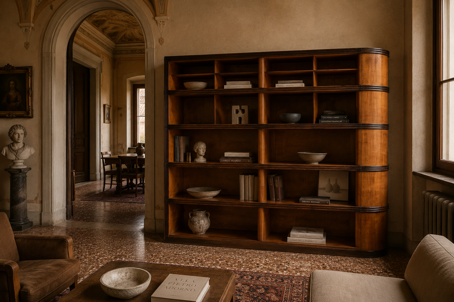 Monumental Art Deco Display Corner Cabinet, Italy - Mid-20th Century