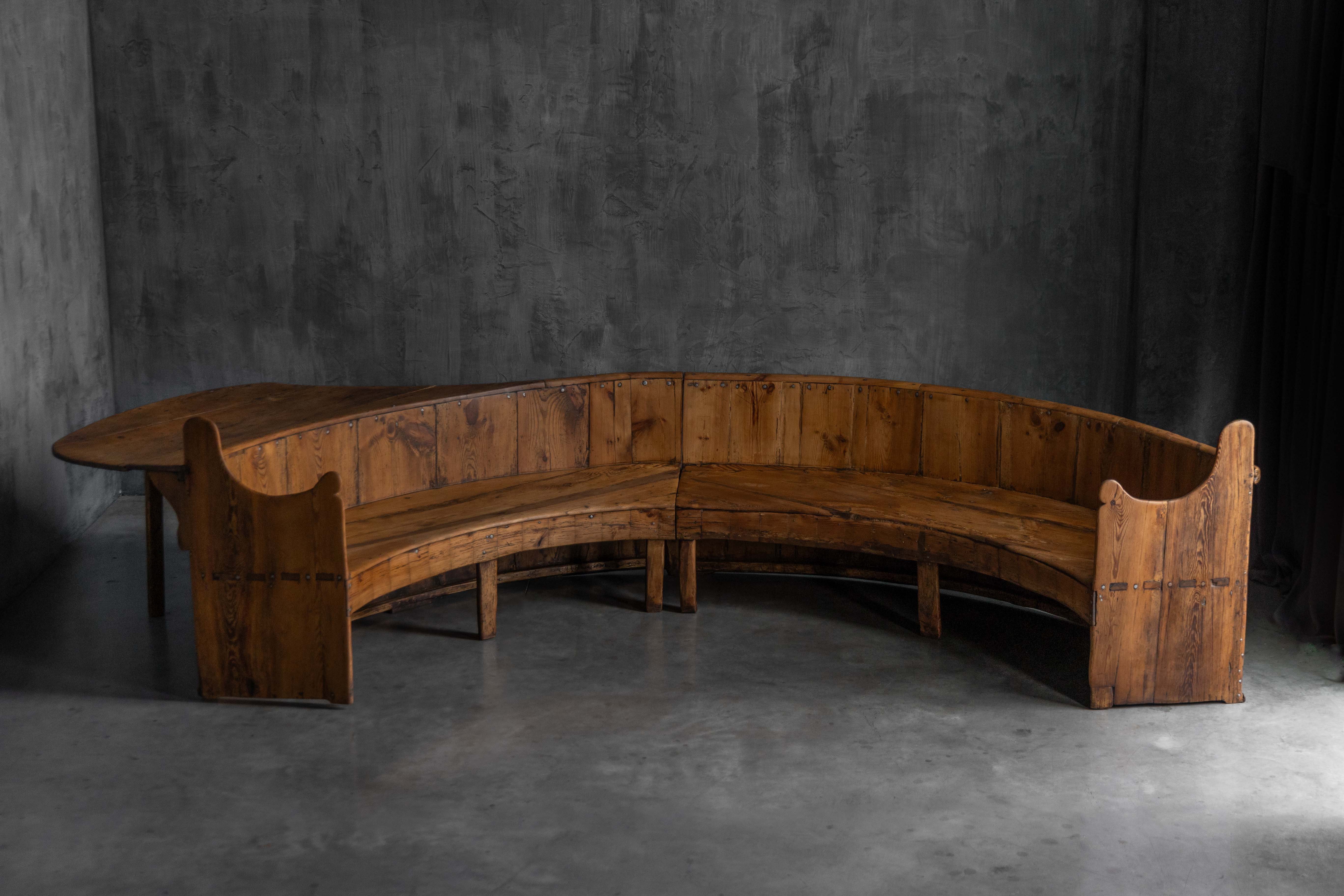 Monumental Catalan Curved Escó with Folding Table, Spain - Late 20th Century