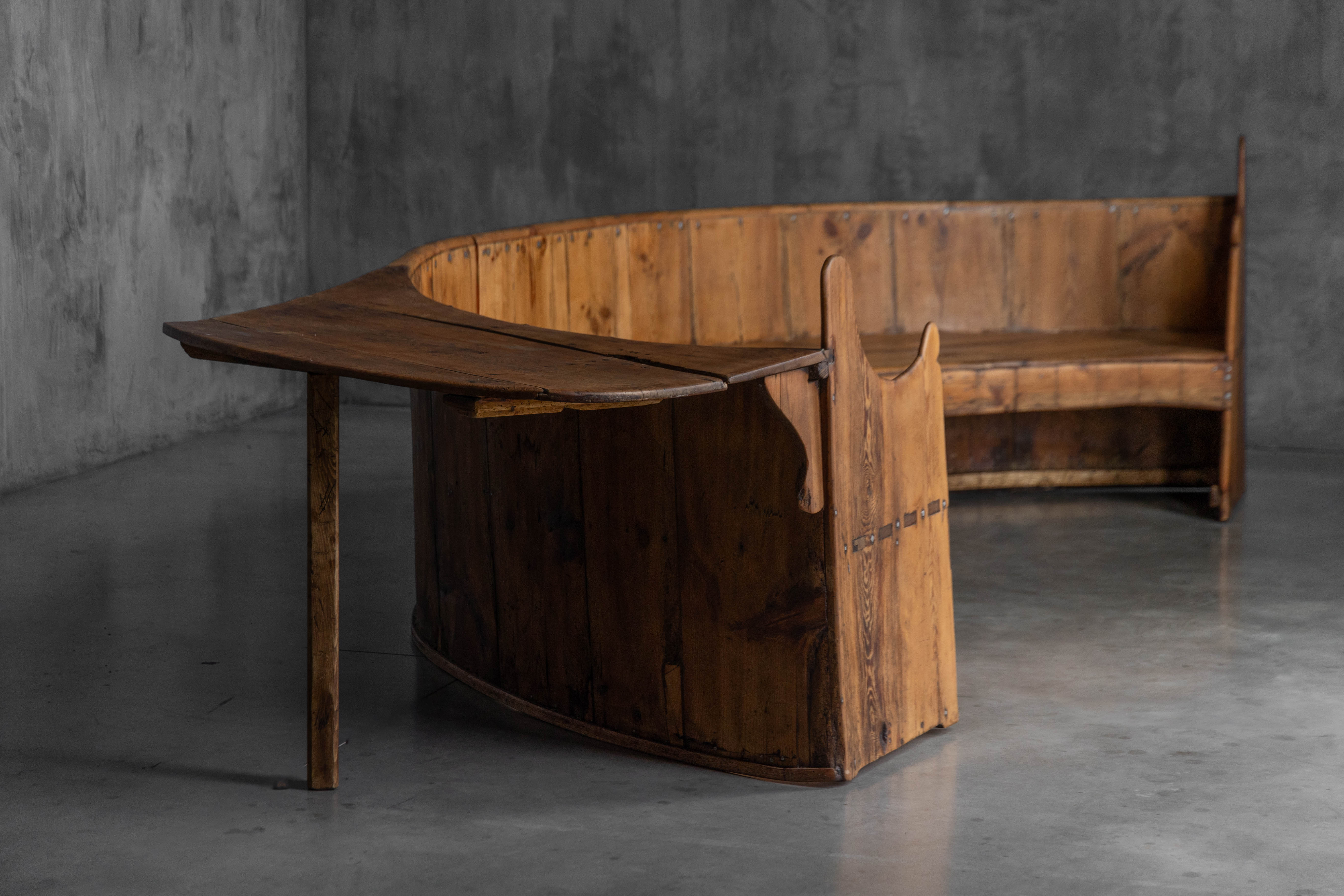 Monumental Catalan Curved Escó with Folding Table, Spain - Late 20th Century