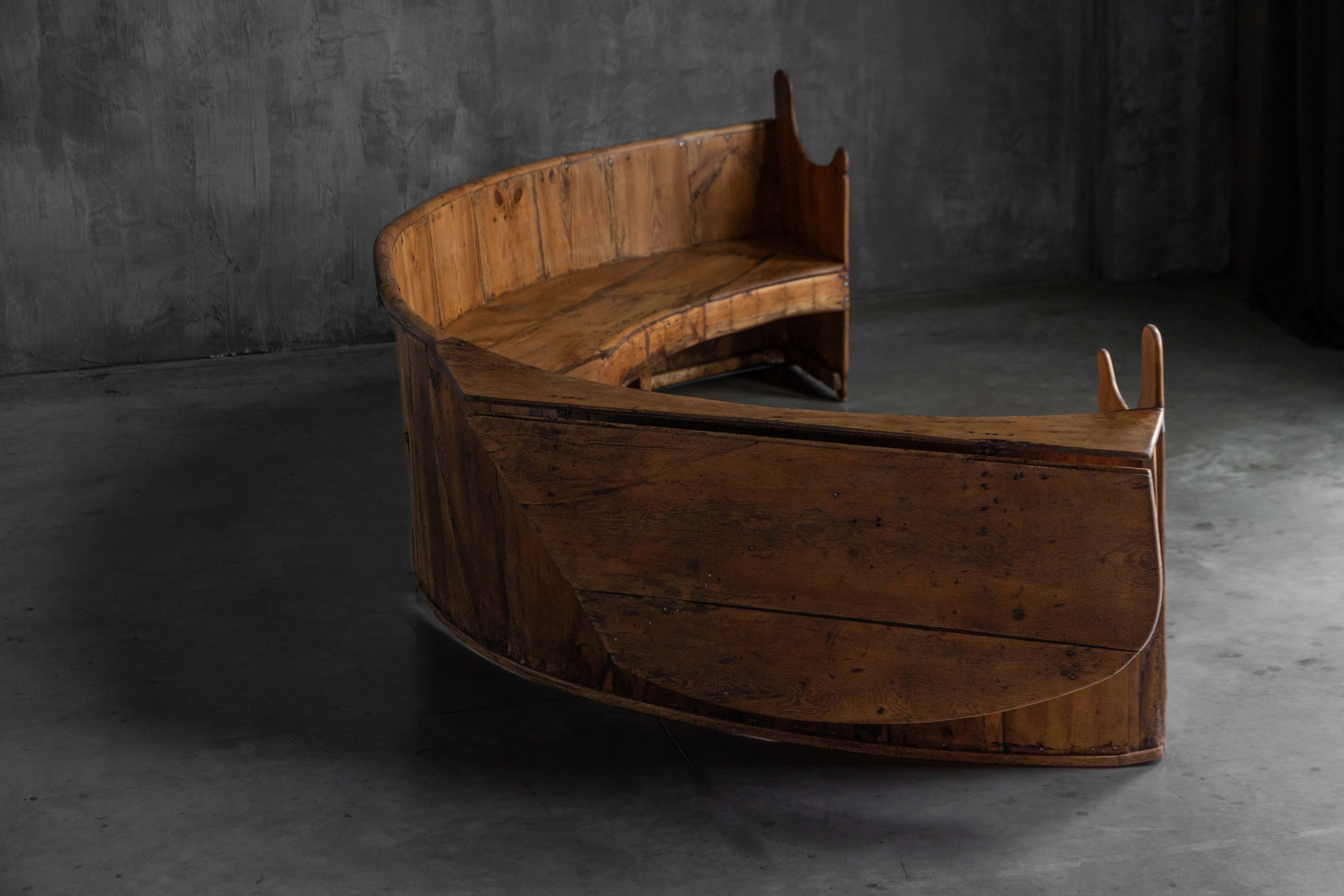 Monumental Catalan Curved Escó with Folding Table, Spain - Late 20th Century
