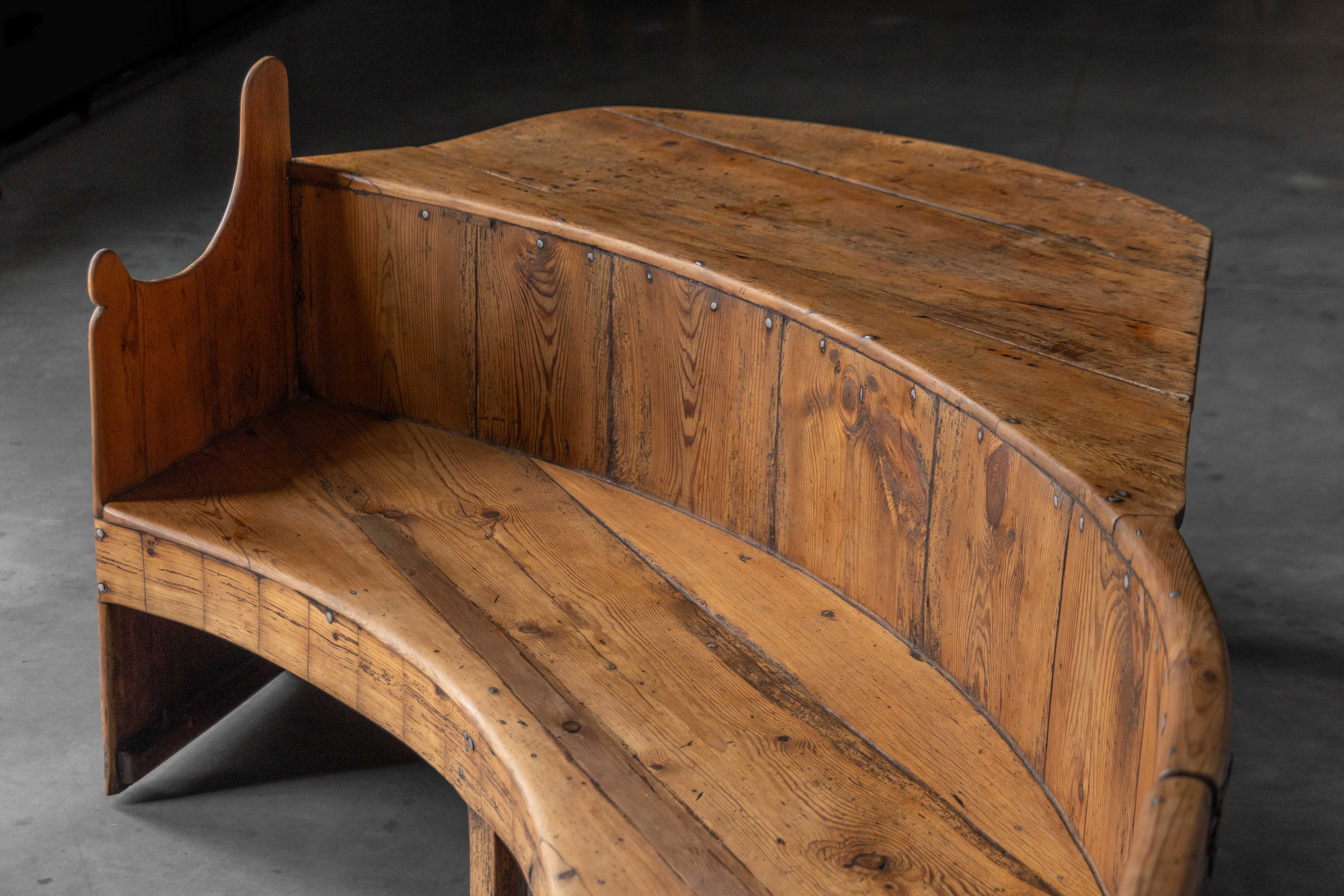 Monumental Catalan Curved Escó with Folding Table, Spain - Late 20th Century