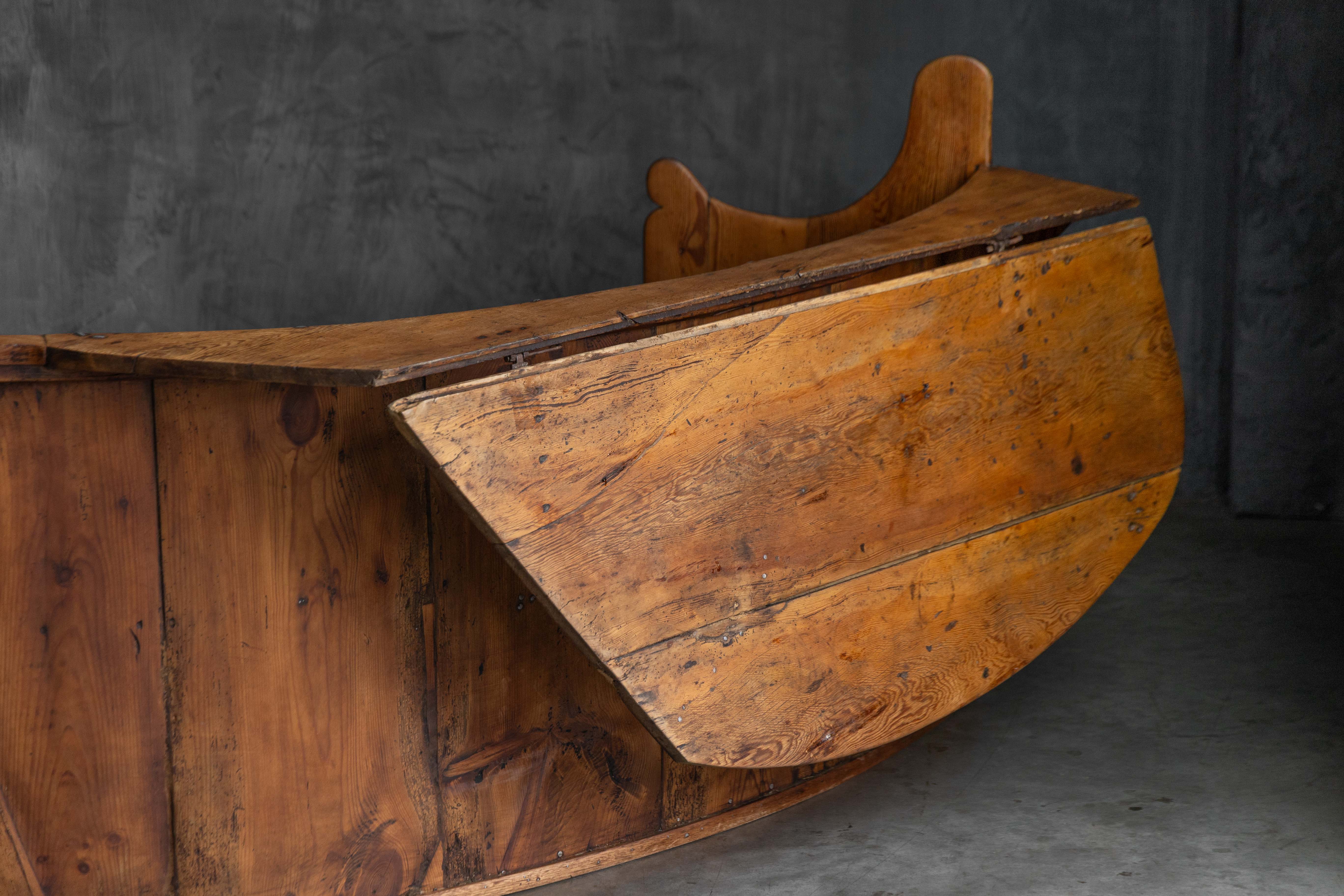 Monumental Catalan Curved Escó with Folding Table, Spain - Late 20th Century