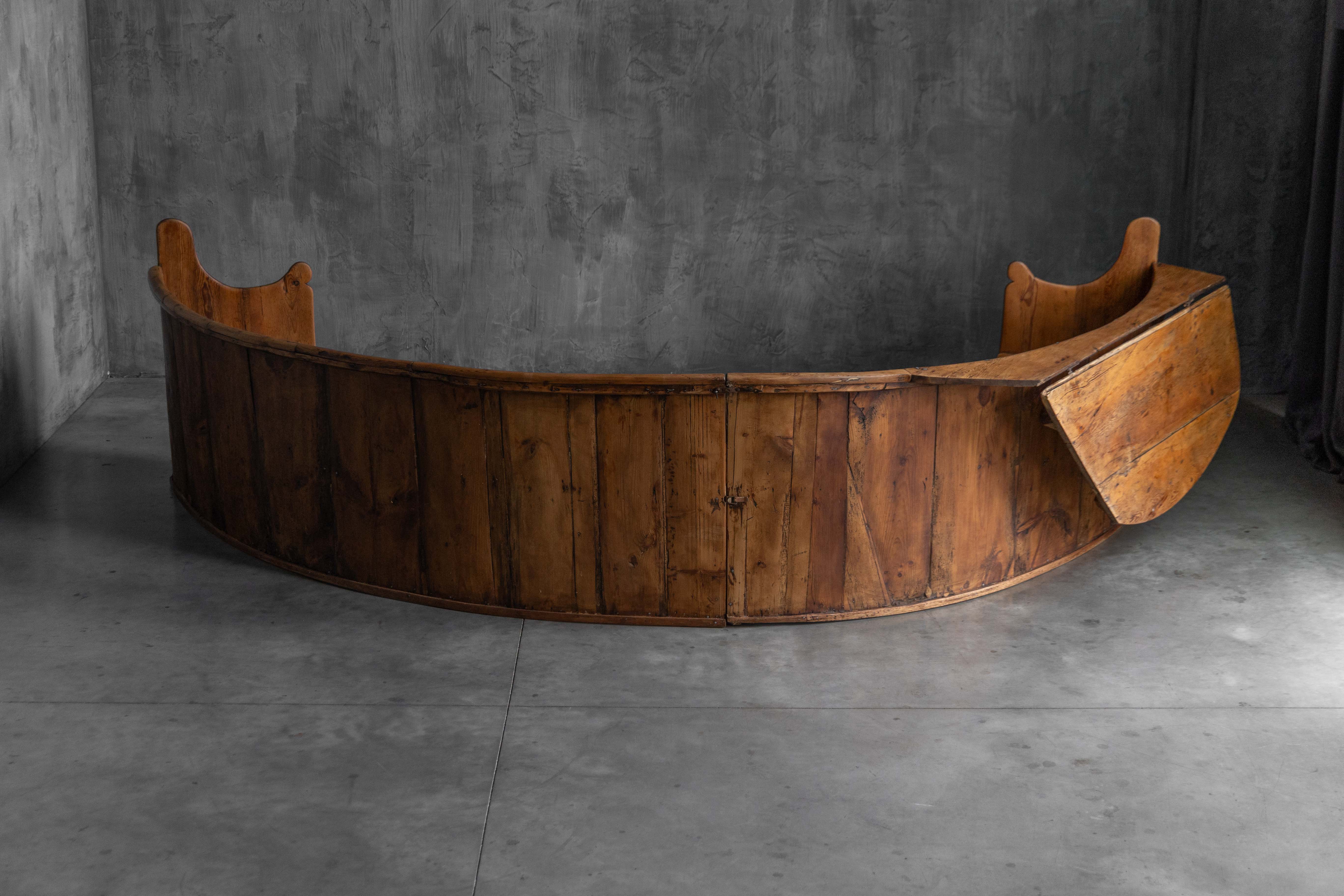 Monumental Catalan Curved Escó with Folding Table, Spain - Late 20th Century