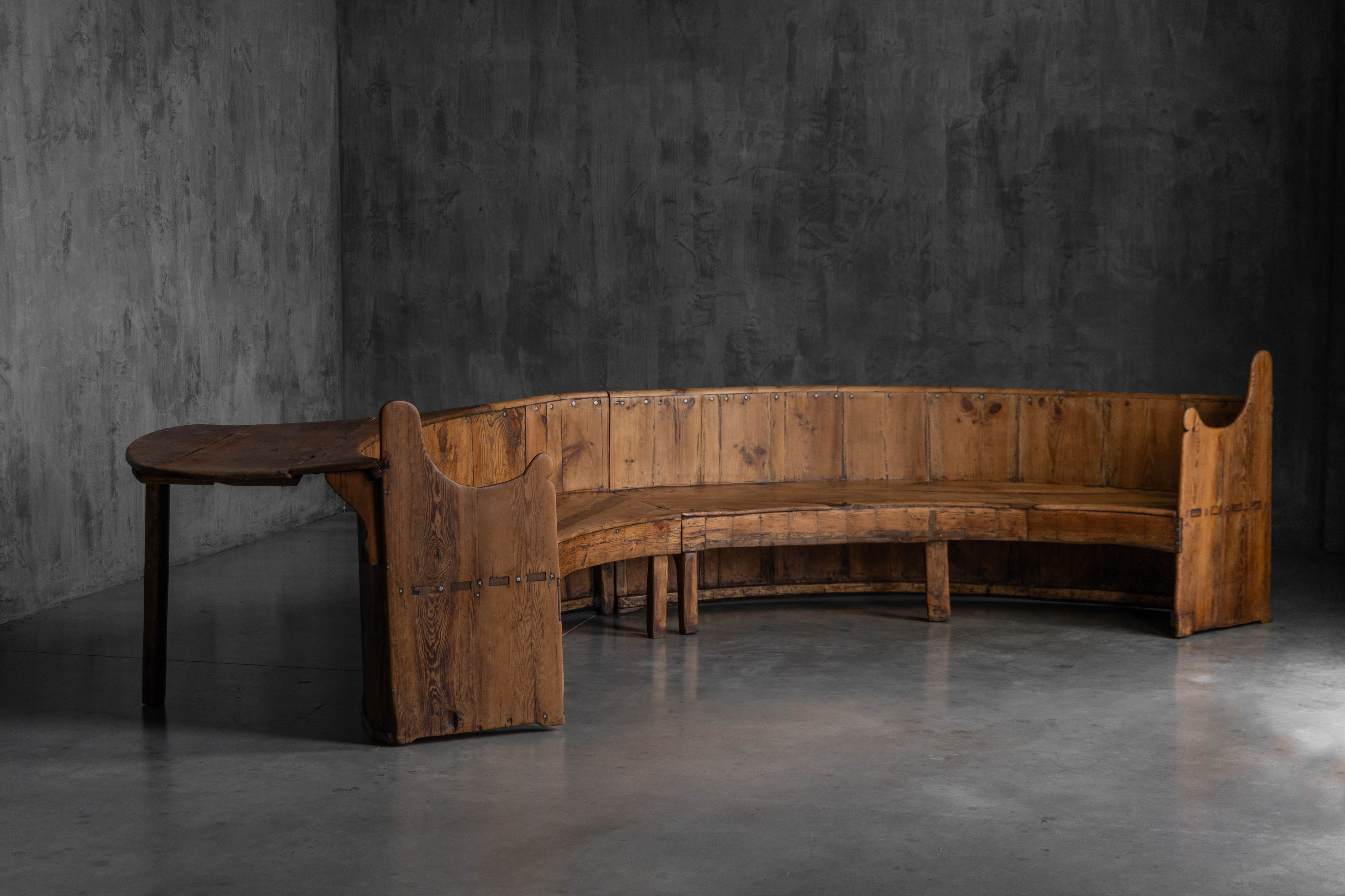 Monumental Catalan Curved Escó with Folding Table, Spain - Late 20th Century