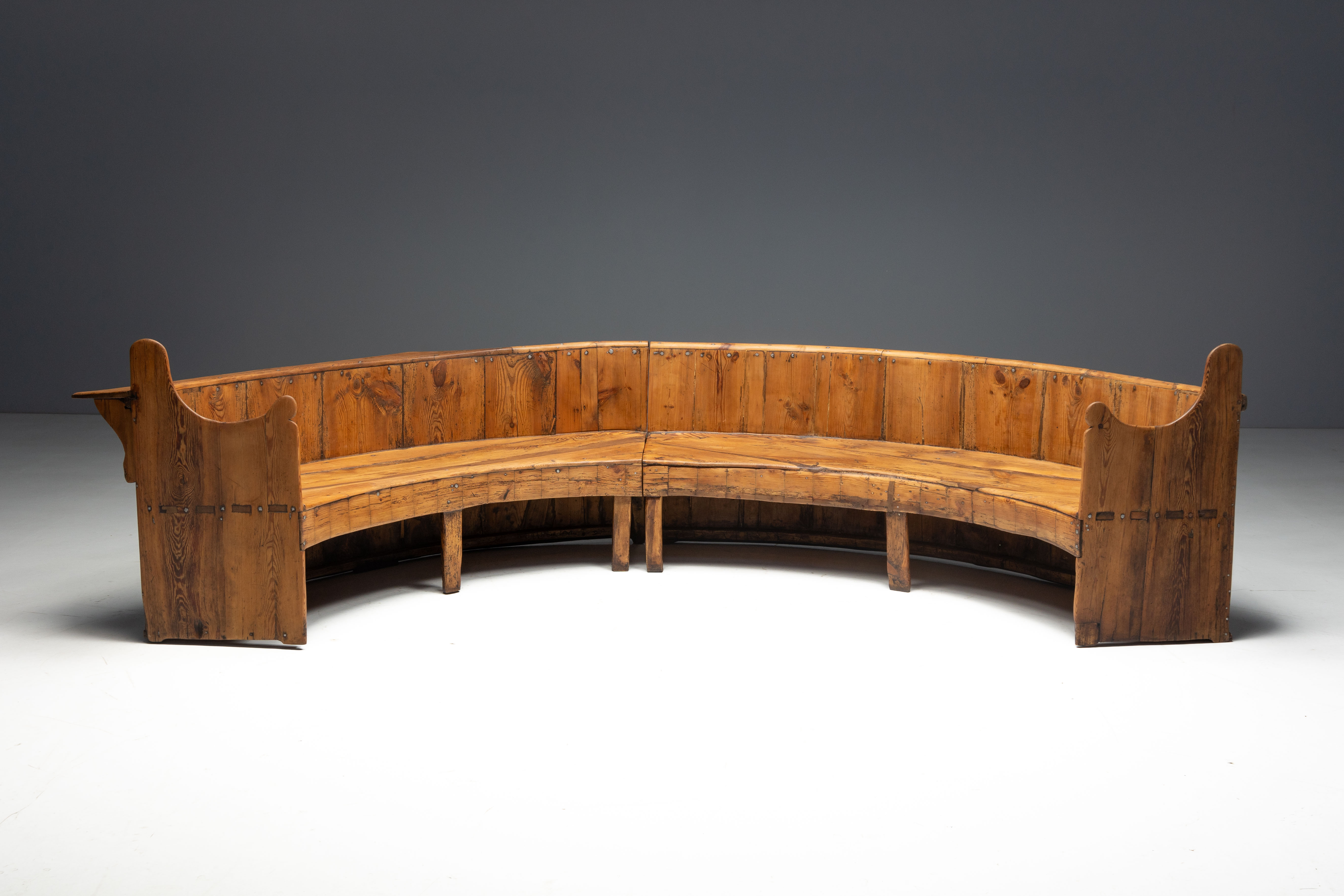Monumental Catalan Curved Escó with Folding Table, Spain - Late 20th Century