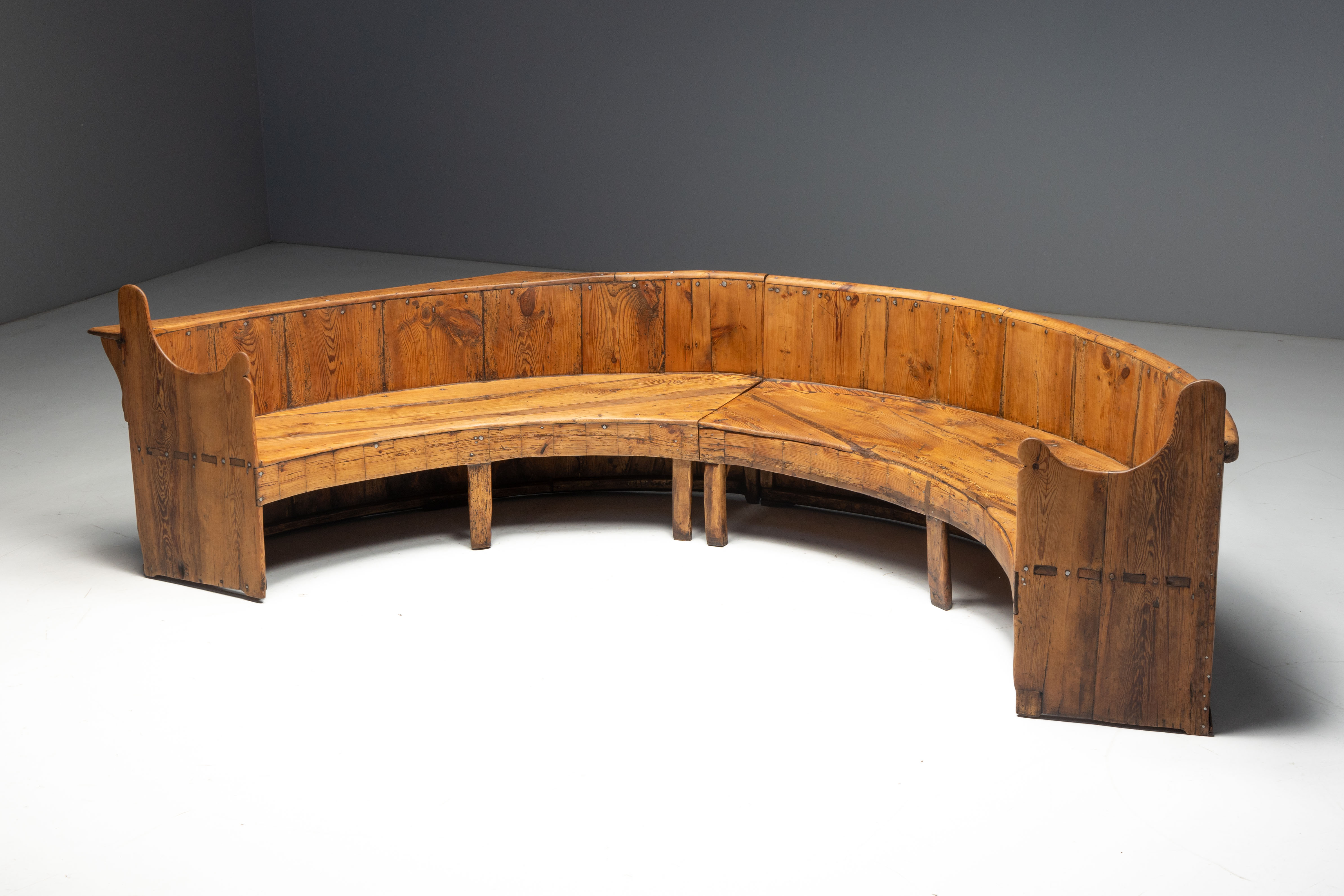 Monumental Catalan Curved Escó with Folding Table, Spain - Late 20th Century