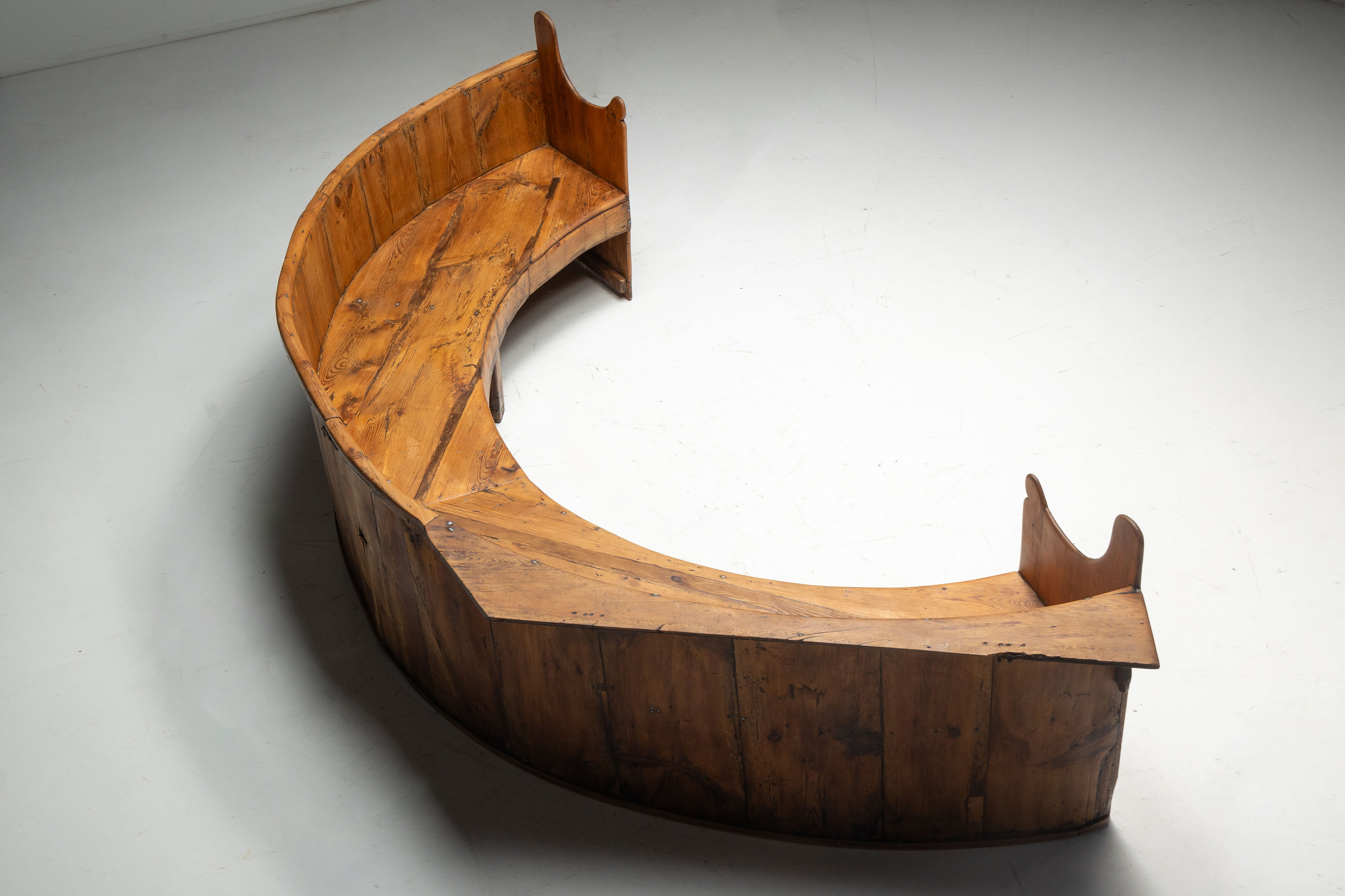 Monumental Catalan Curved Escó with Folding Table, Spain - Late 20th Century