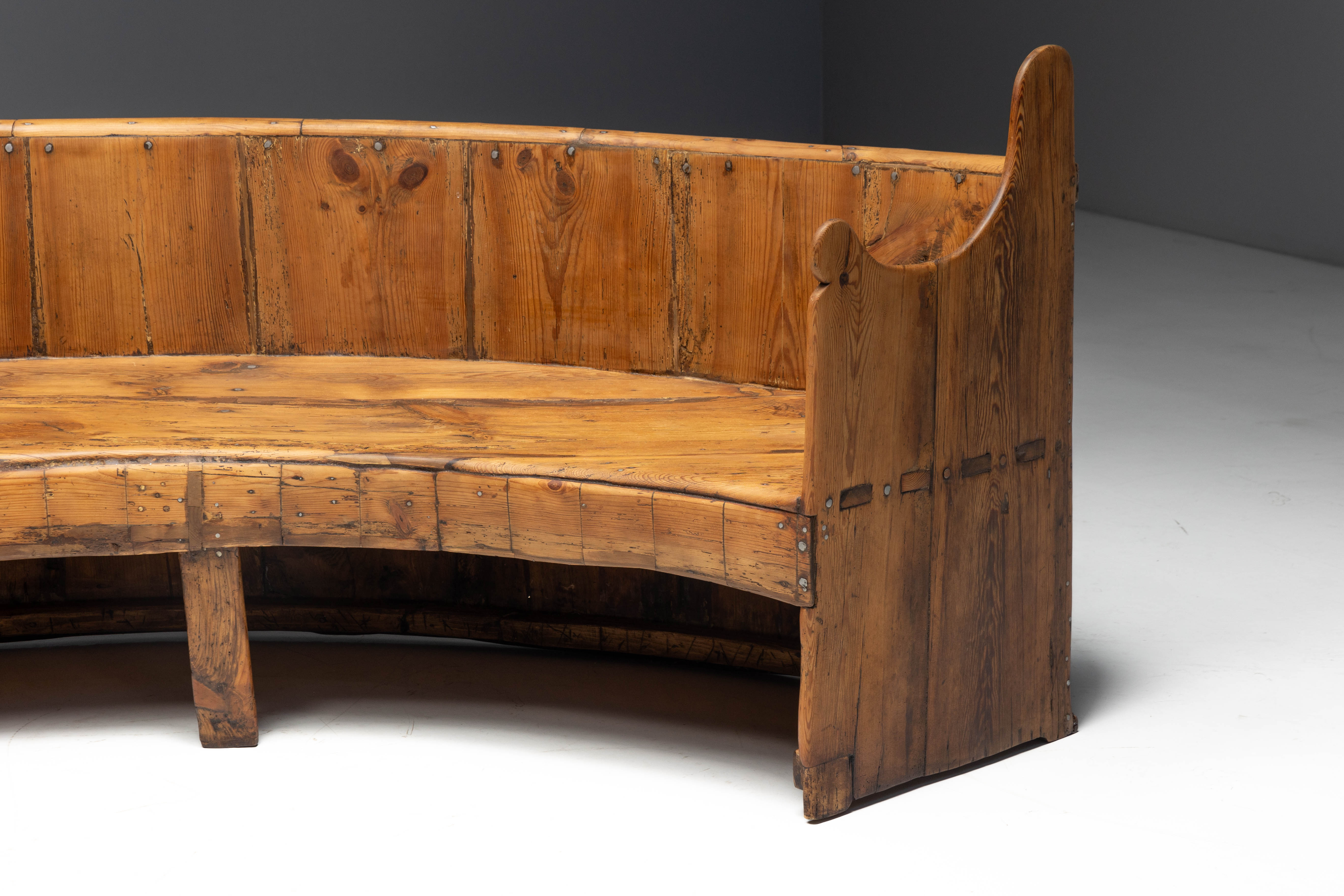 Monumental Catalan Curved Escó with Folding Table, Spain - Late 20th Century