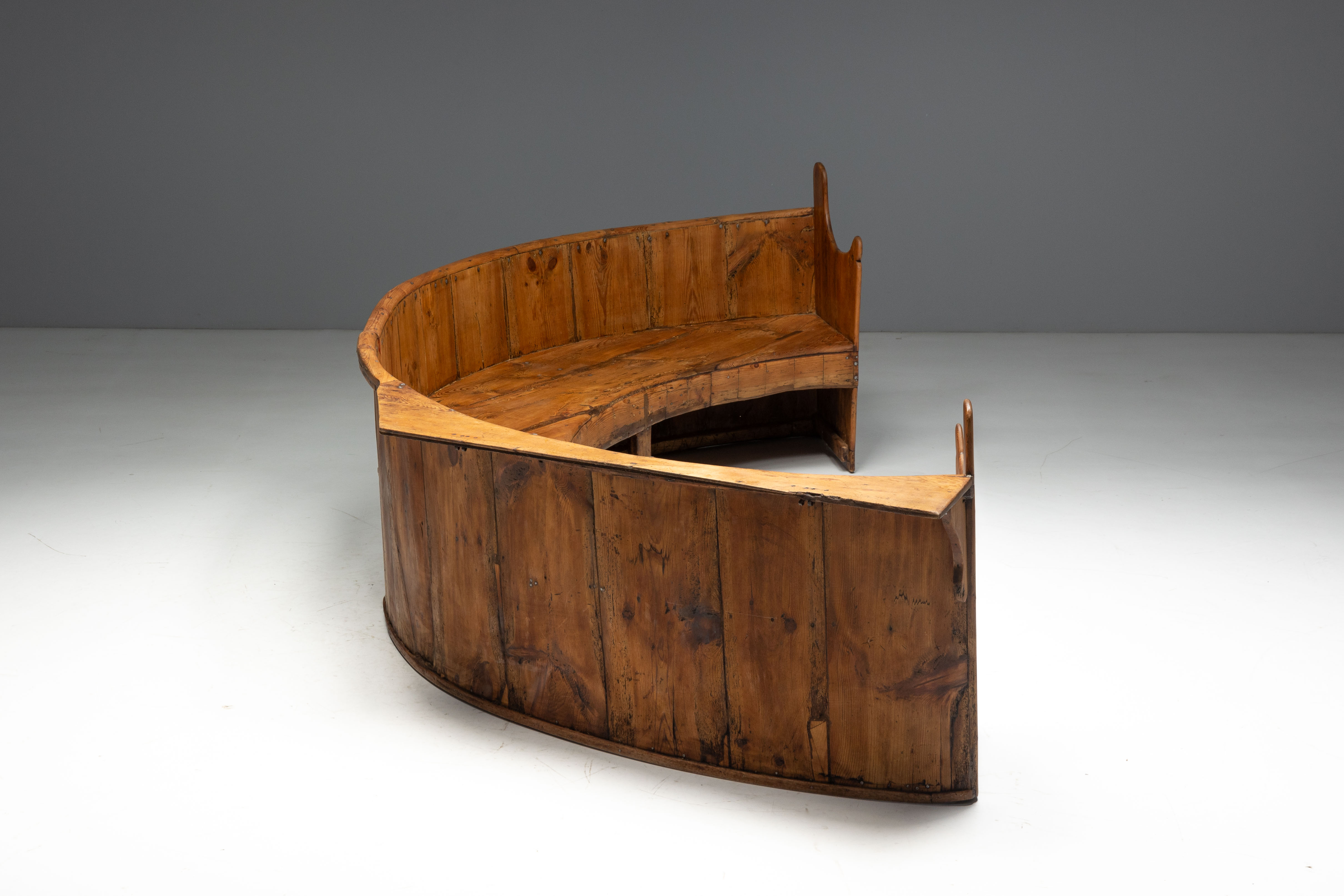 Monumental Catalan Curved Escó with Folding Table, Spain - Late 20th Century