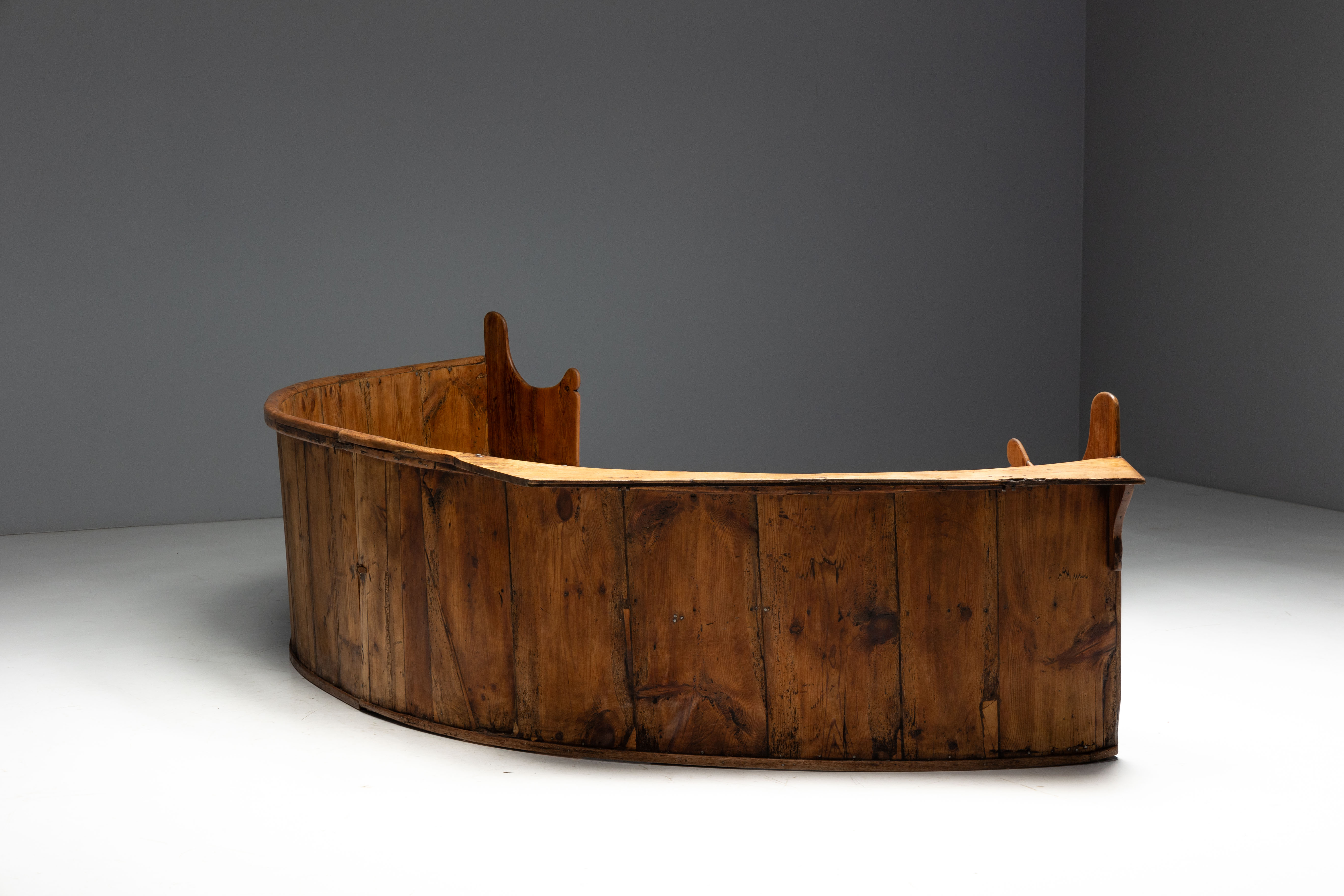 Monumental Catalan Curved Escó with Folding Table, Spain - Late 20th Century