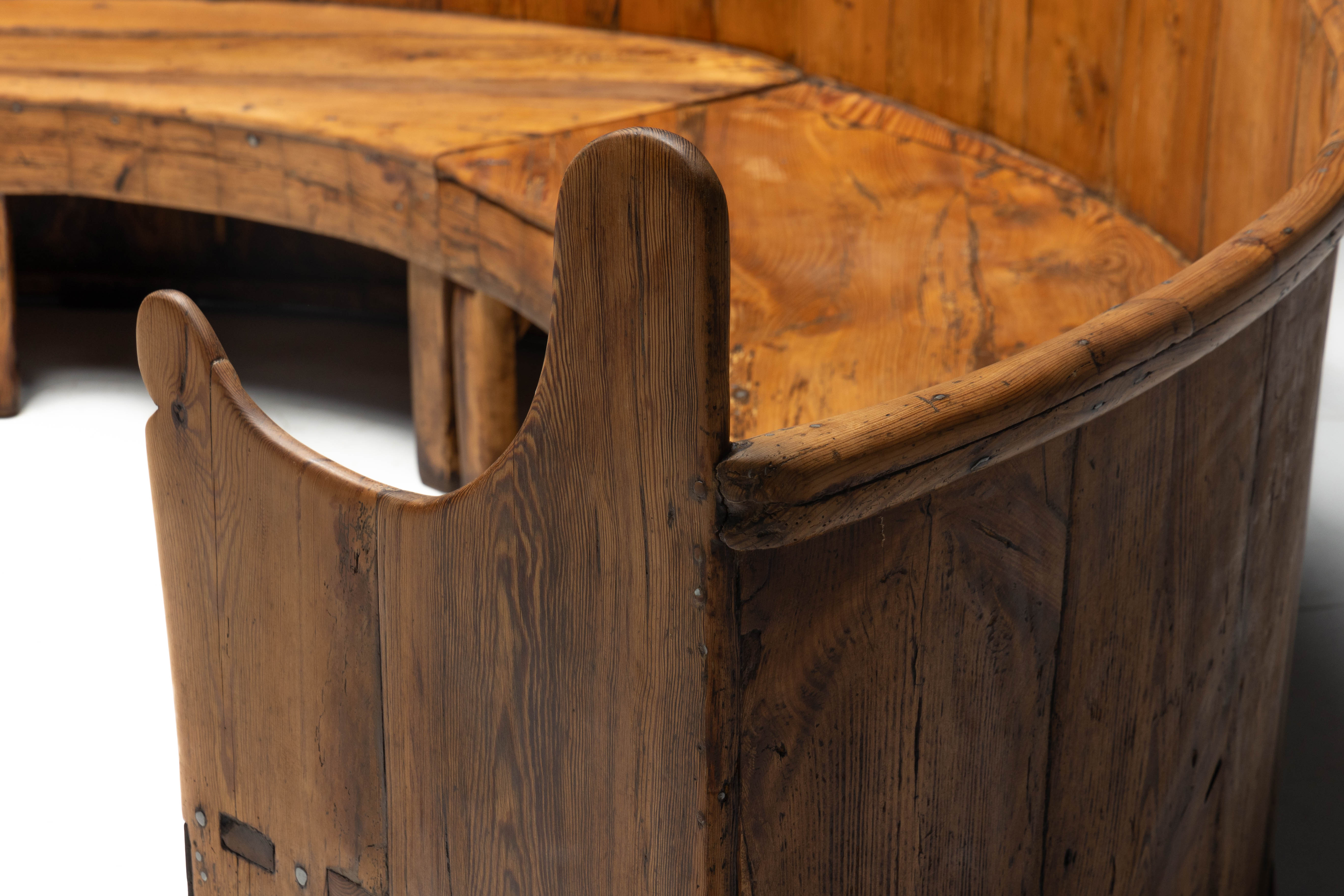 Monumental Catalan Curved Escó with Folding Table, Spain - Late 20th Century