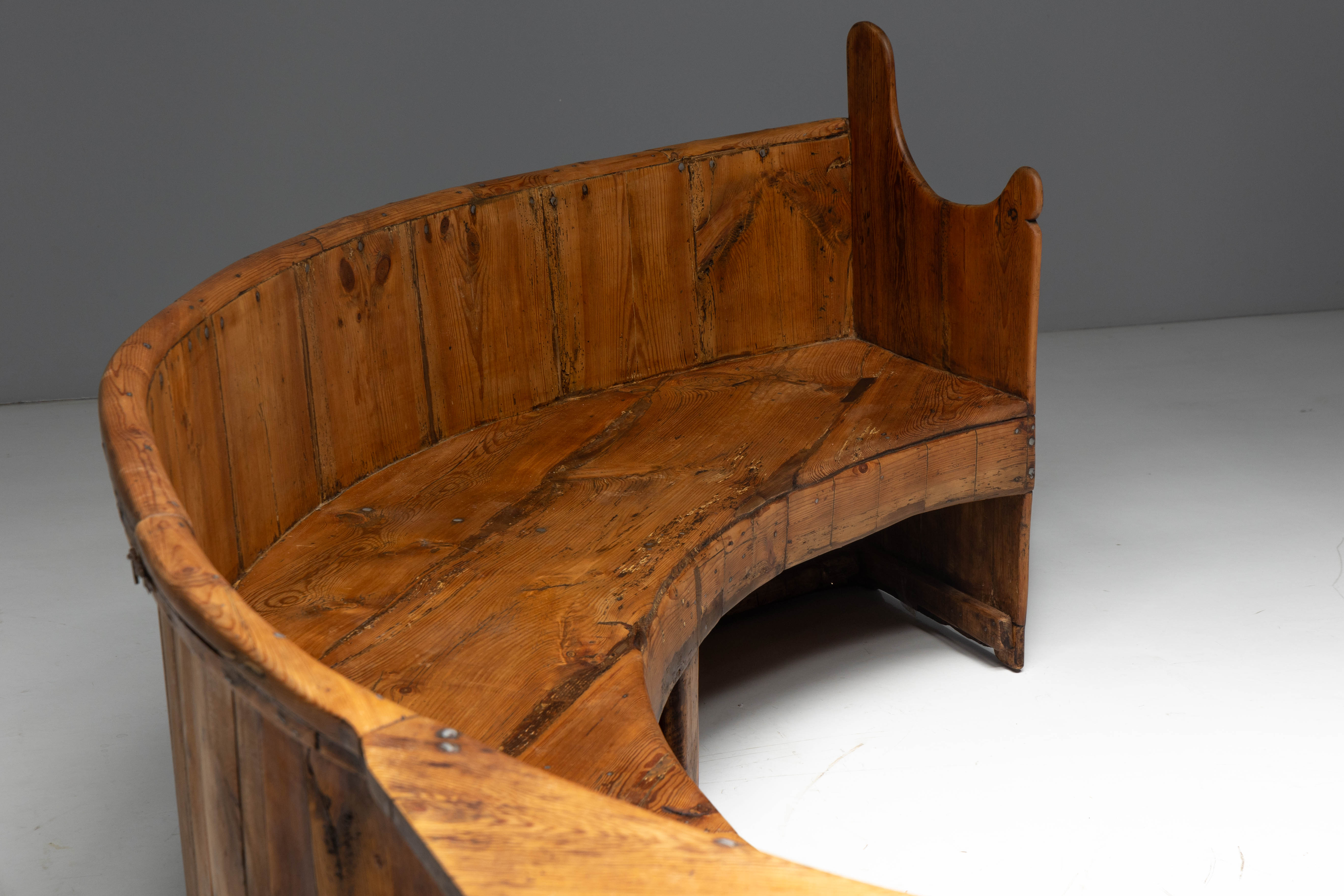 Monumental Catalan Curved Escó with Folding Table, Spain - Late 20th Century