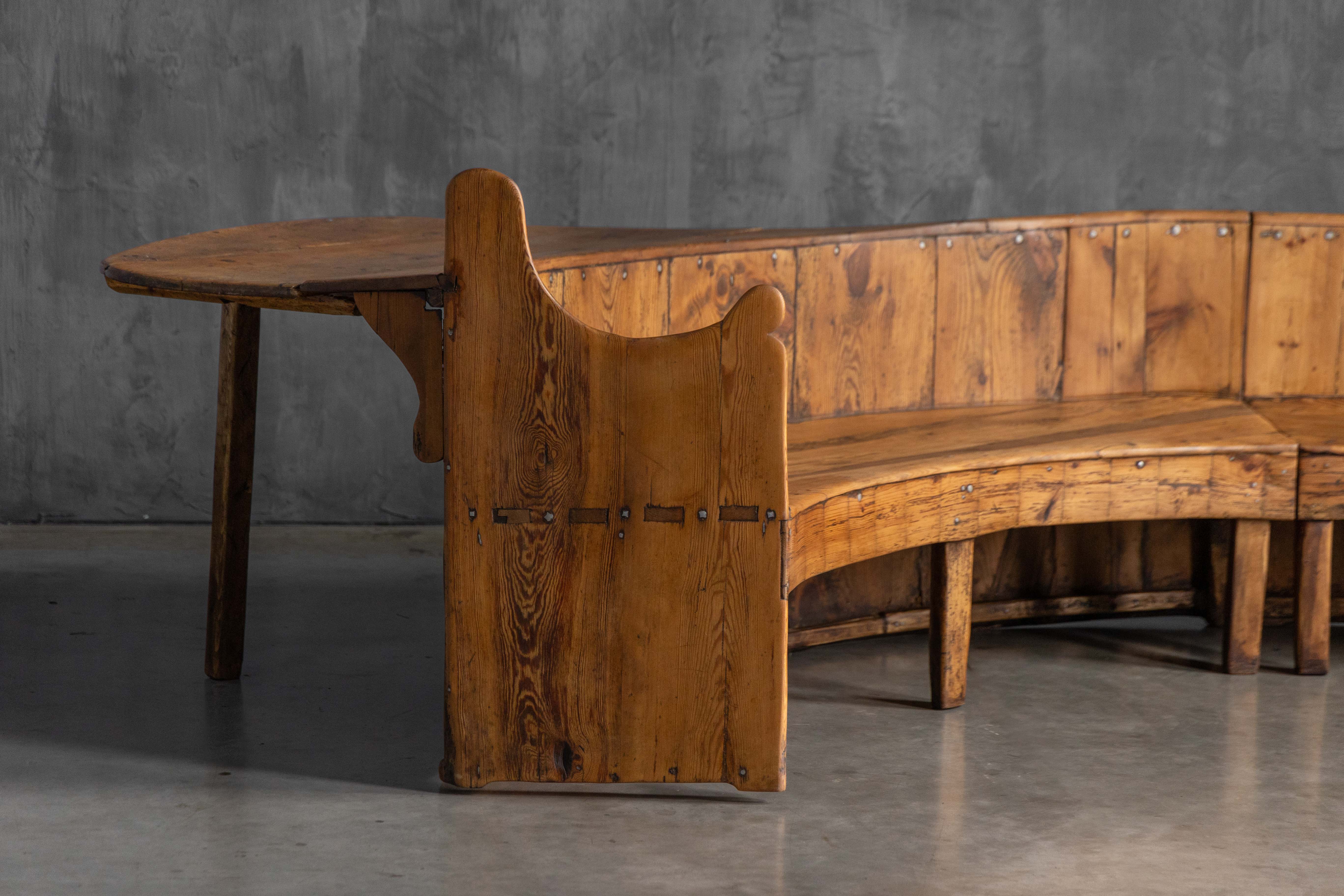 Monumental Catalan Curved Escó with Folding Table, Spain - Late 20th Century