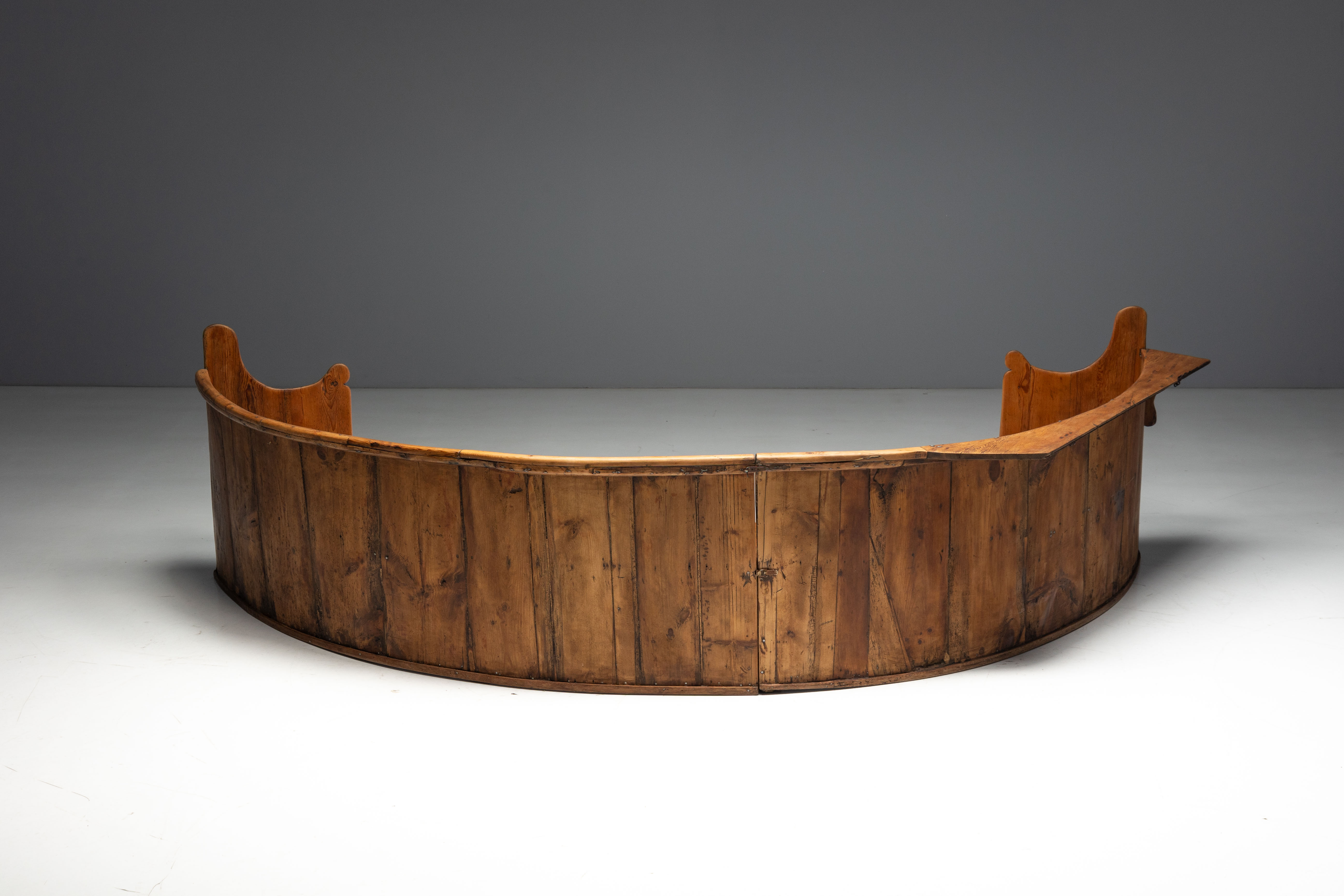 Monumental Catalan Curved Escó with Folding Table, Spain - Late 20th Century