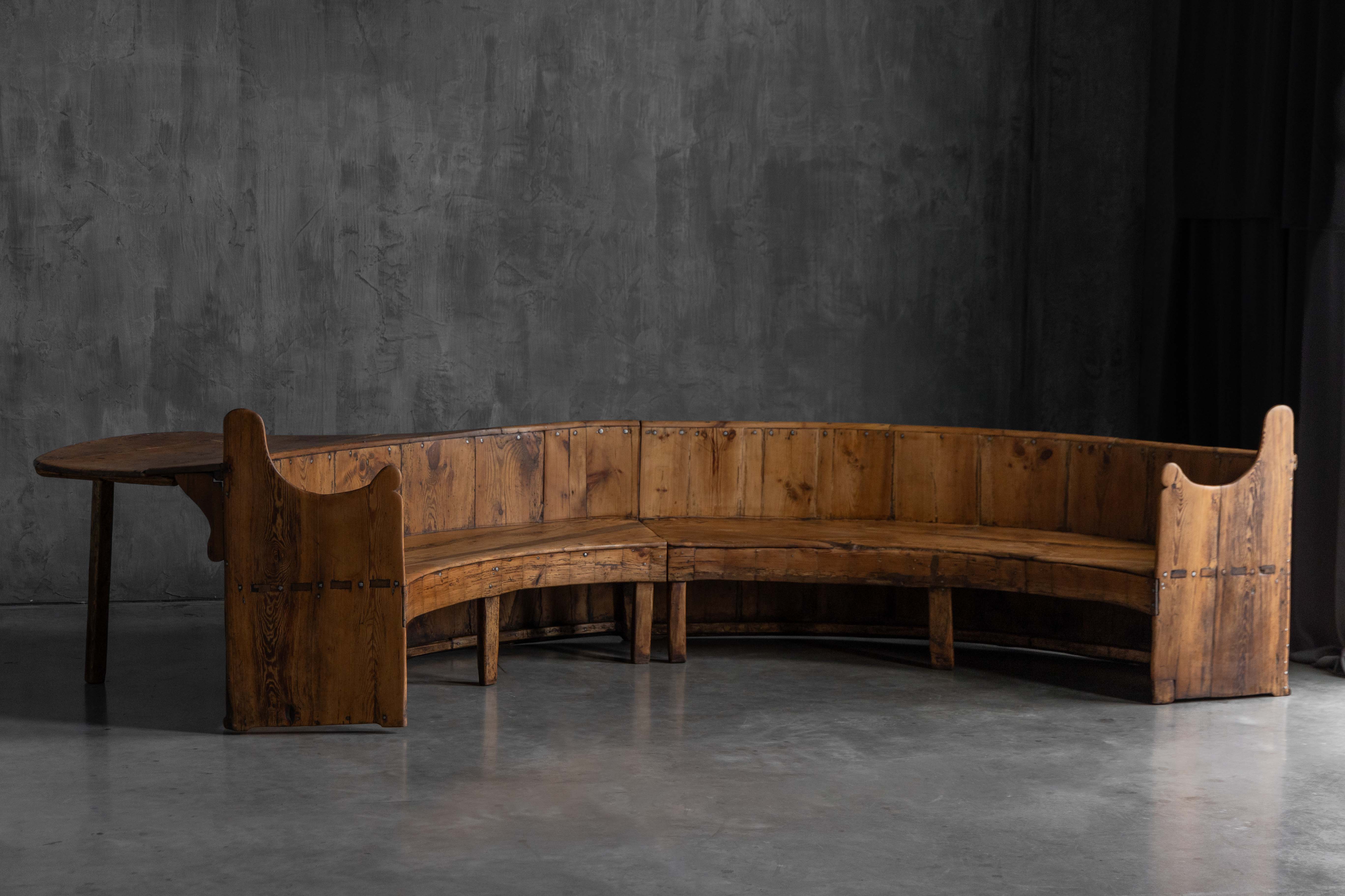 Monumental Catalan Curved Escó with Folding Table, Spain - Late 20th Century