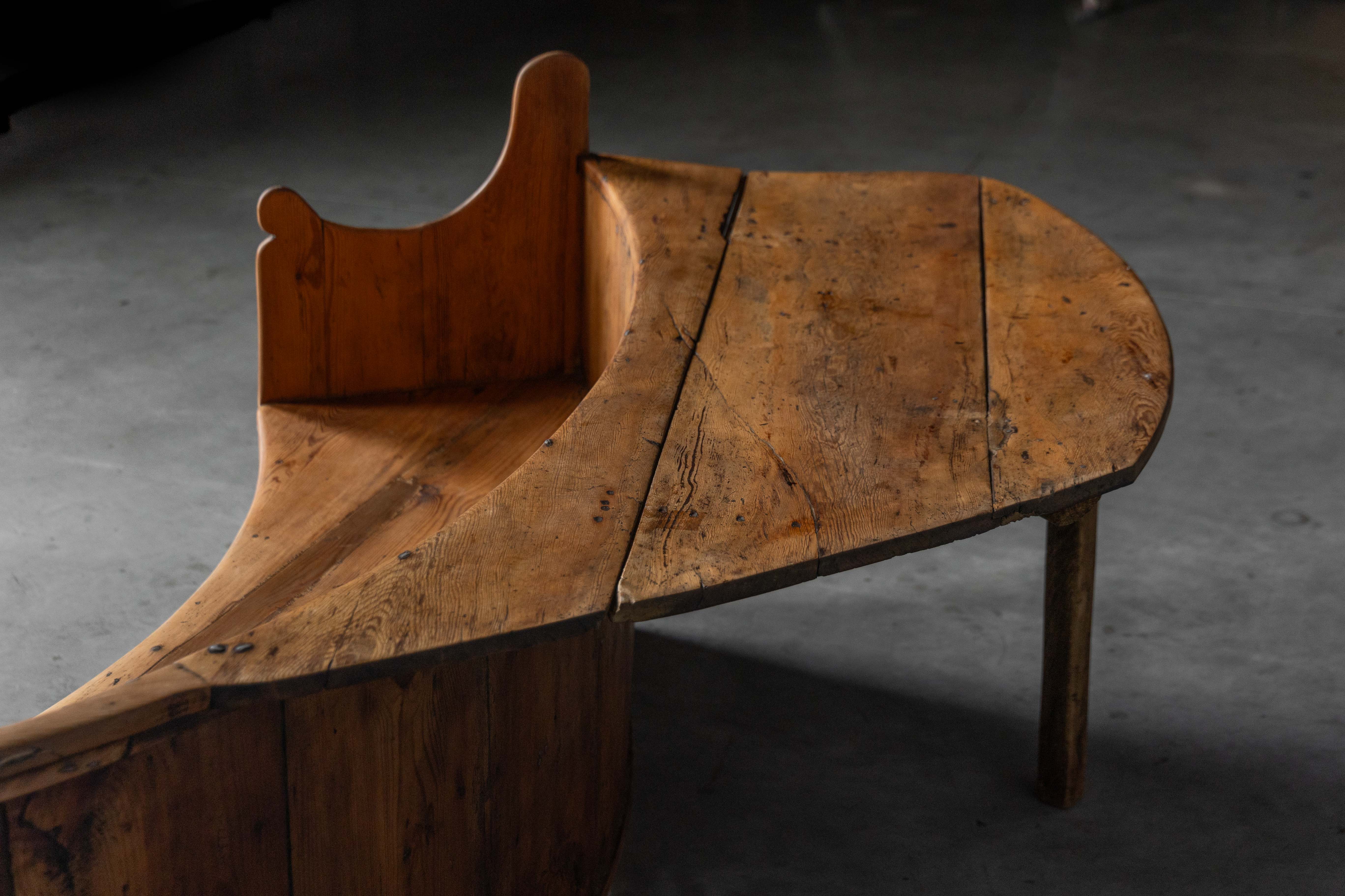 Monumental Catalan Curved Escó with Folding Table, Spain - Late 20th Century