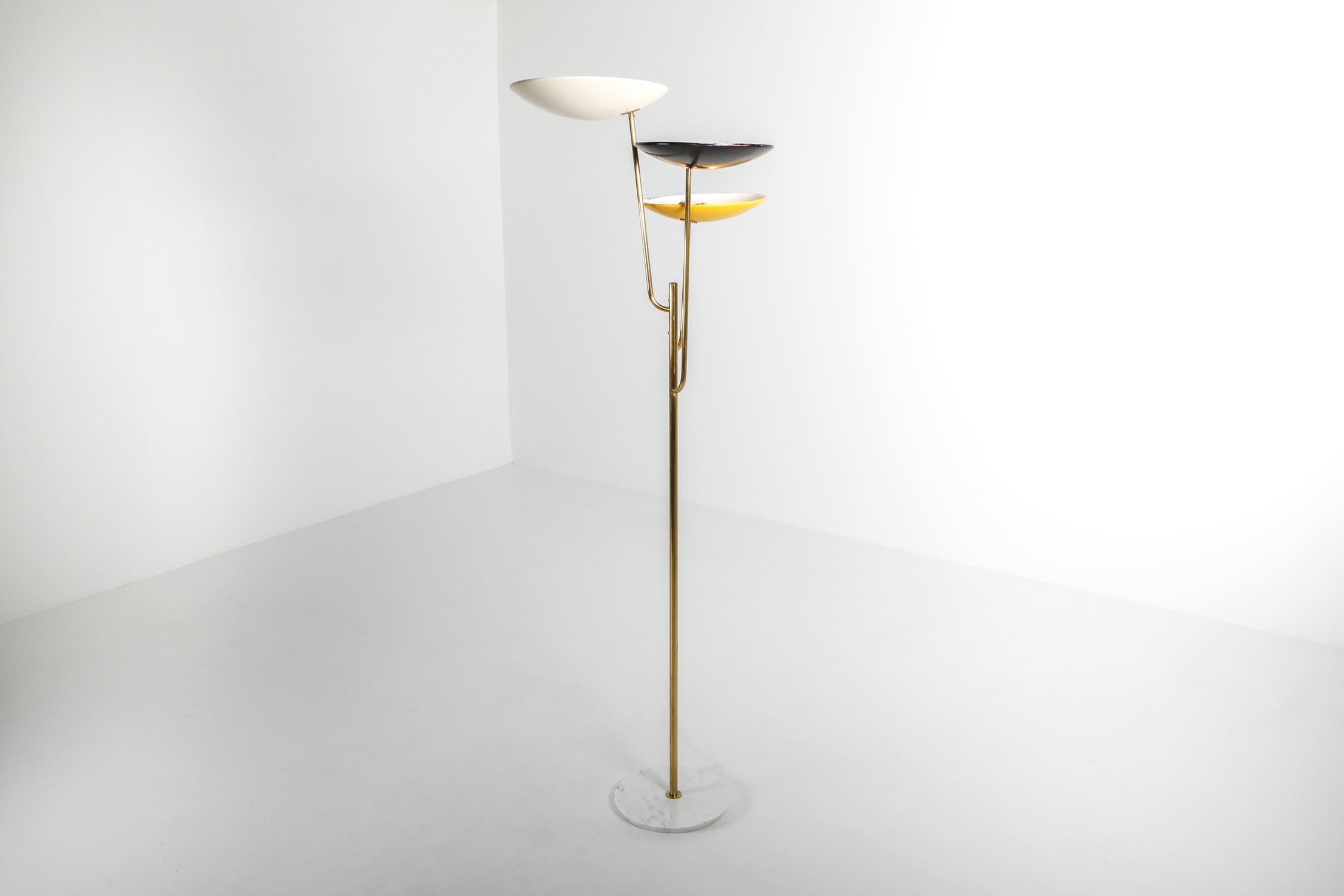 Italian floor lamp 1950s style with a white, yellow and black shade - 1950's