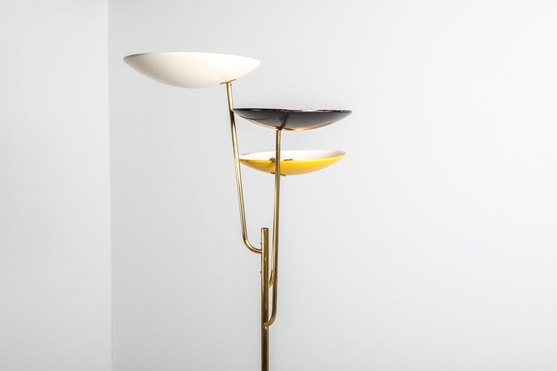 Italian floor lamp 1950s style with a white, yellow and black shade - 1950's