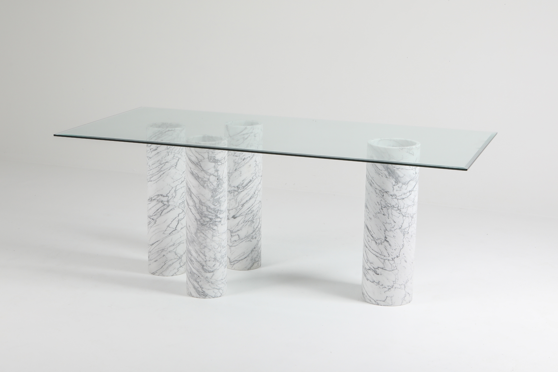 Carrara 'Collonato' Table with Glass Top in the Style of Mario Bellini - 1990s
