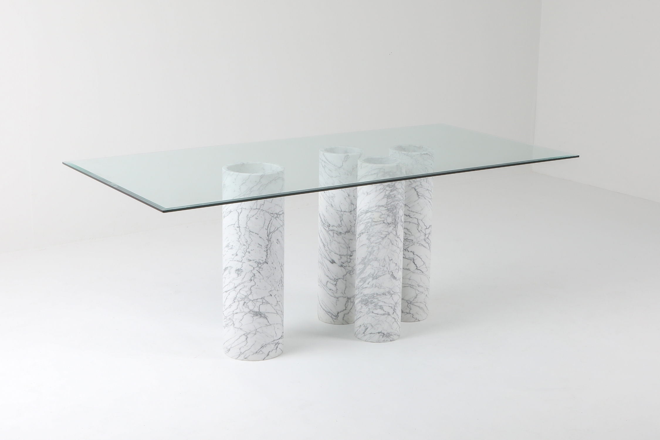 Carrara 'Collonato' Table with Glass Top in the Style of Mario Bellini - 1990s