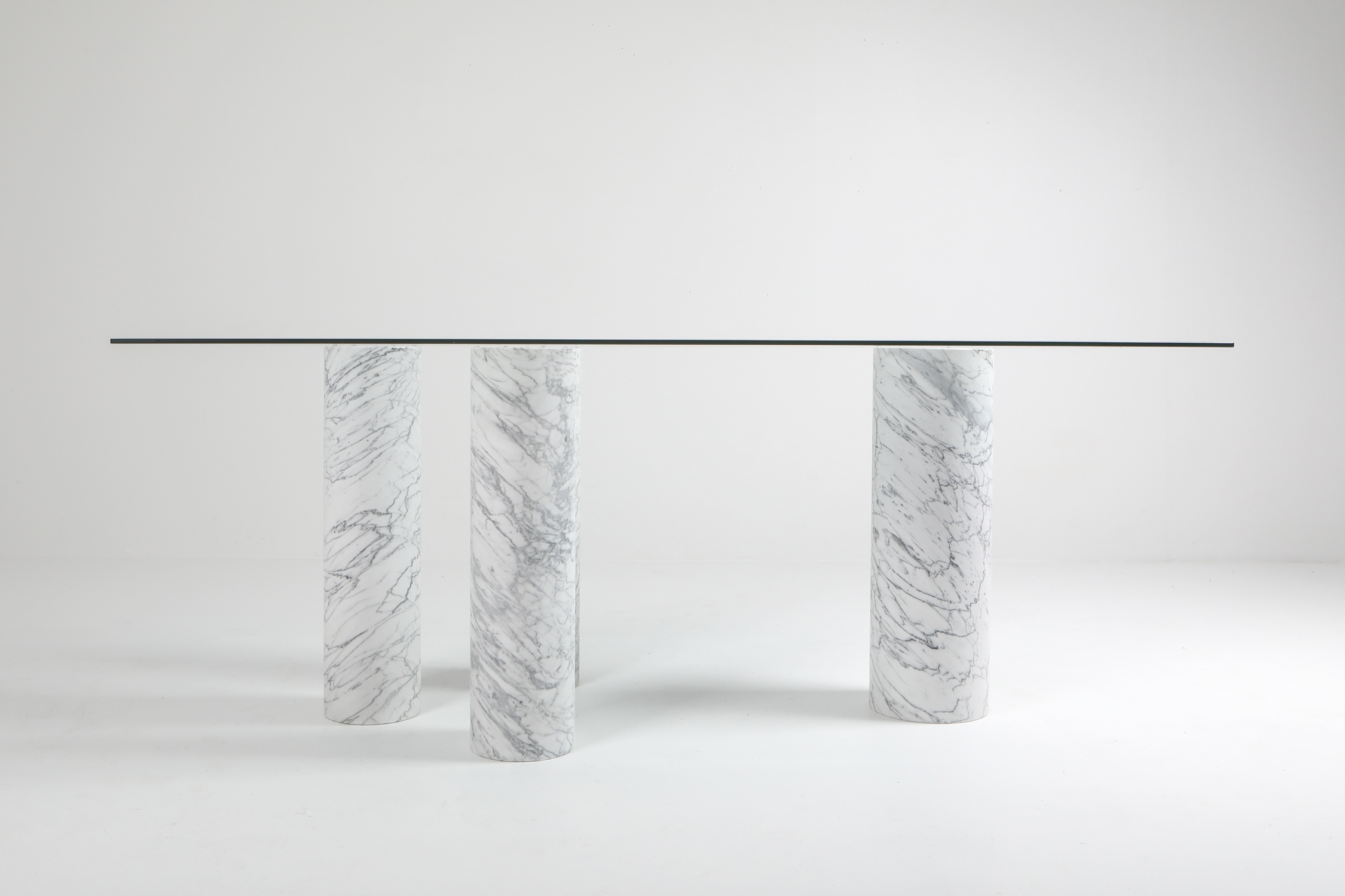 Carrara 'Collonato' Table with Glass Top in the Style of Mario Bellini - 1990s