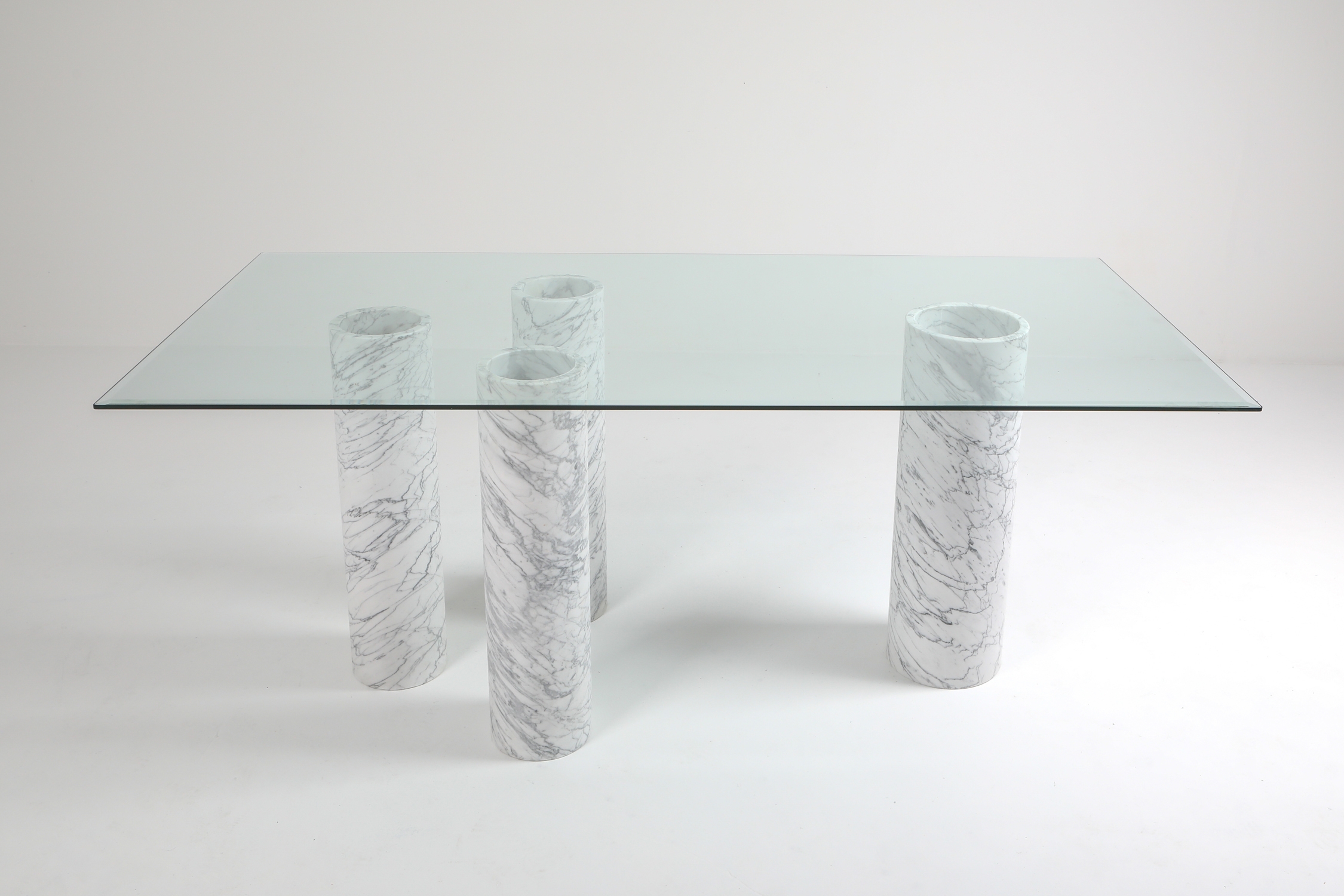 Carrara 'Collonato' Table with Glass Top in the Style of Mario Bellini - 1990s