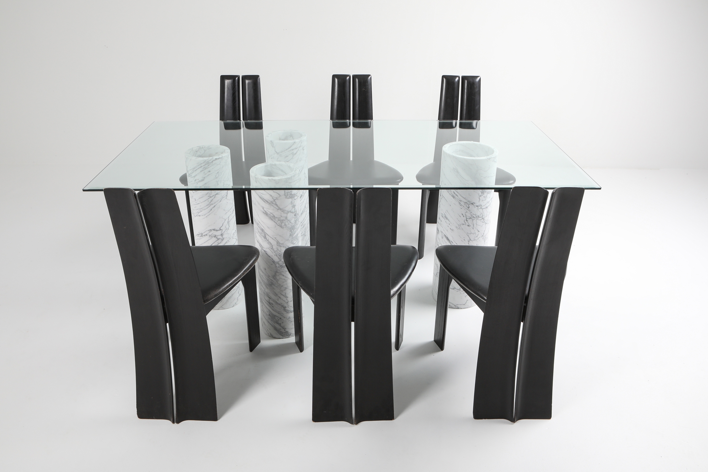 Carrara 'Collonato' Table with Glass Top in the Style of Mario Bellini - 1990s