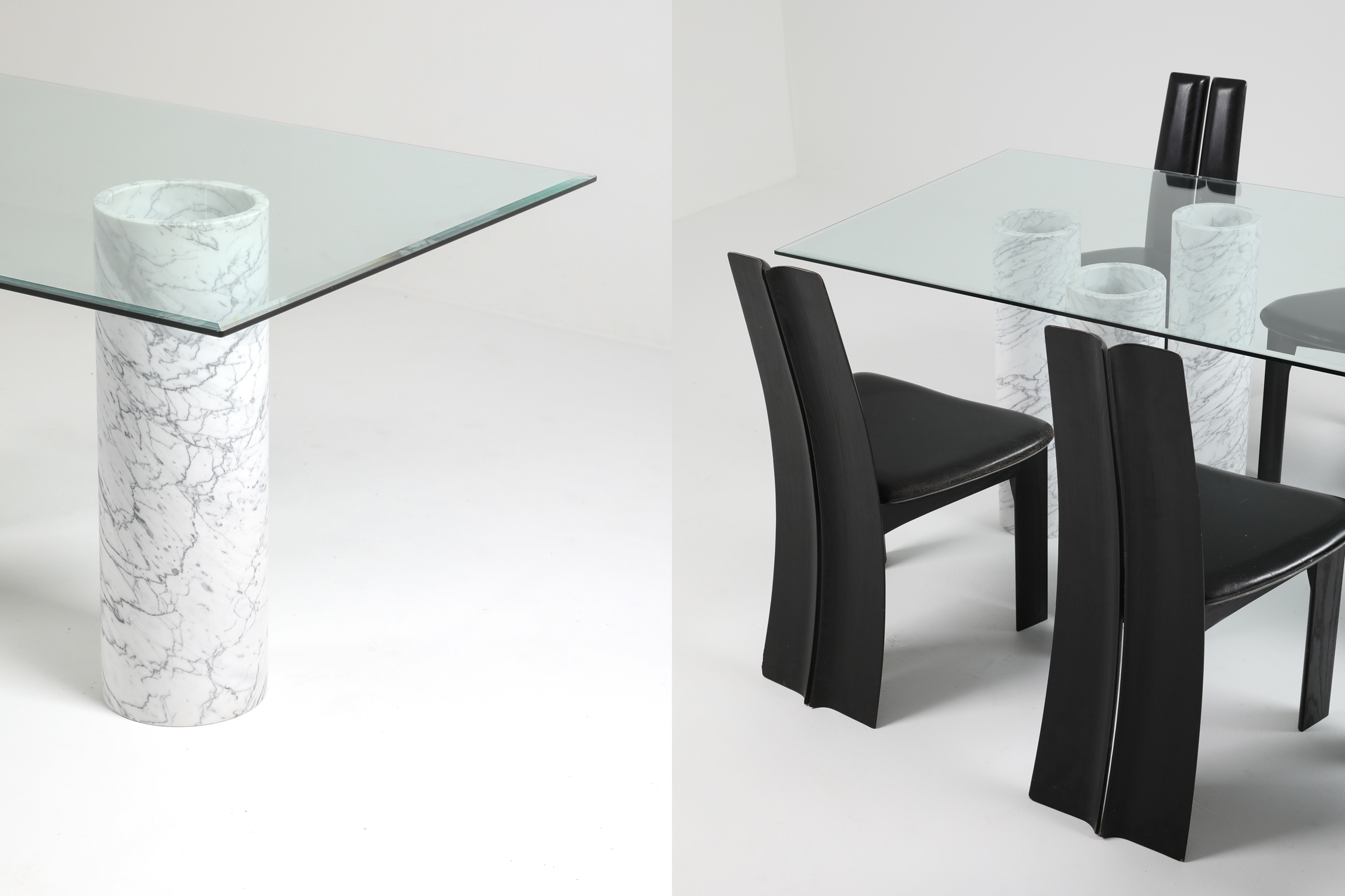 Carrara 'Collonato' Table with Glass Top in the Style of Mario Bellini - 1990s