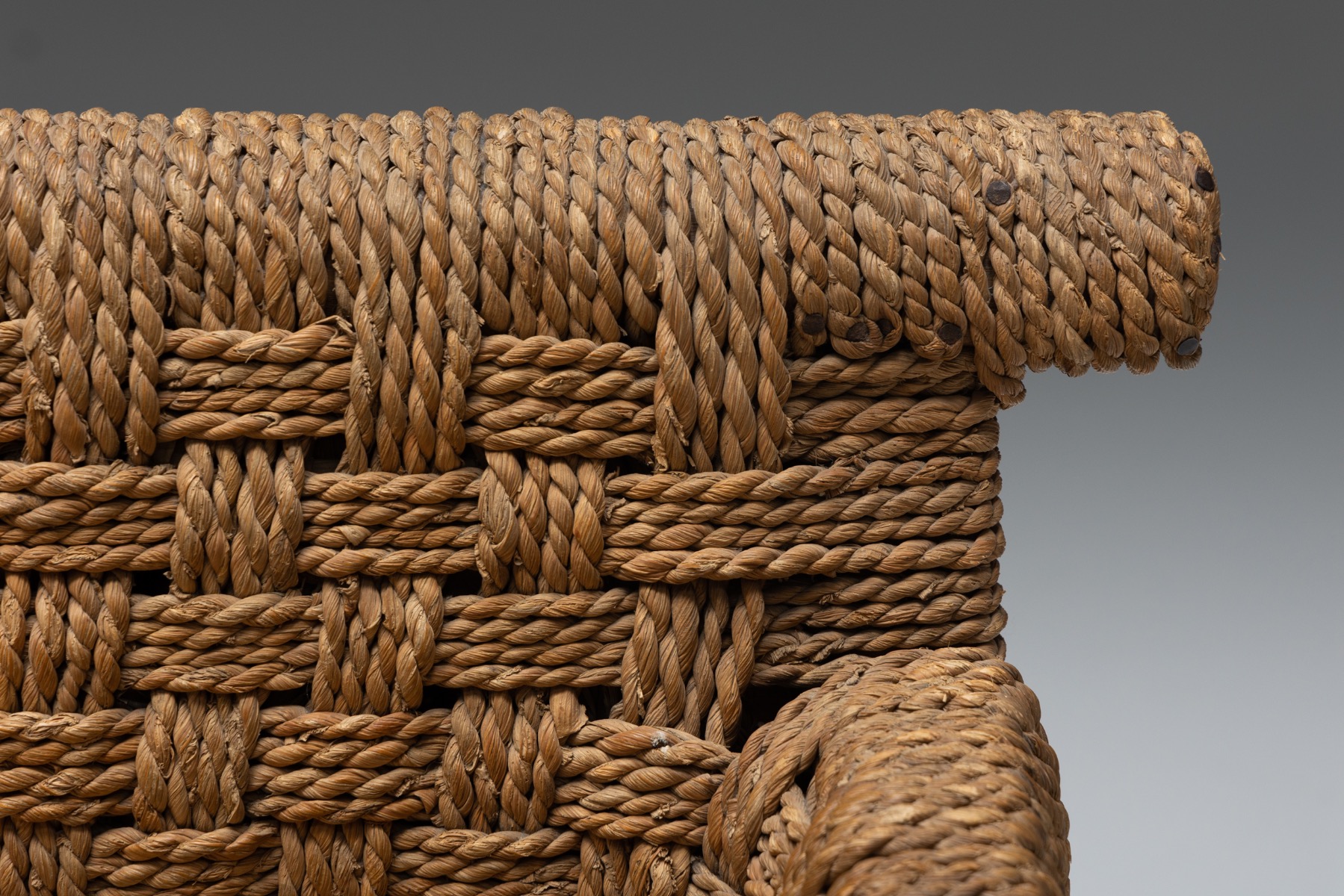 Naive Folk Art Bench with Woven Seating - 1920s