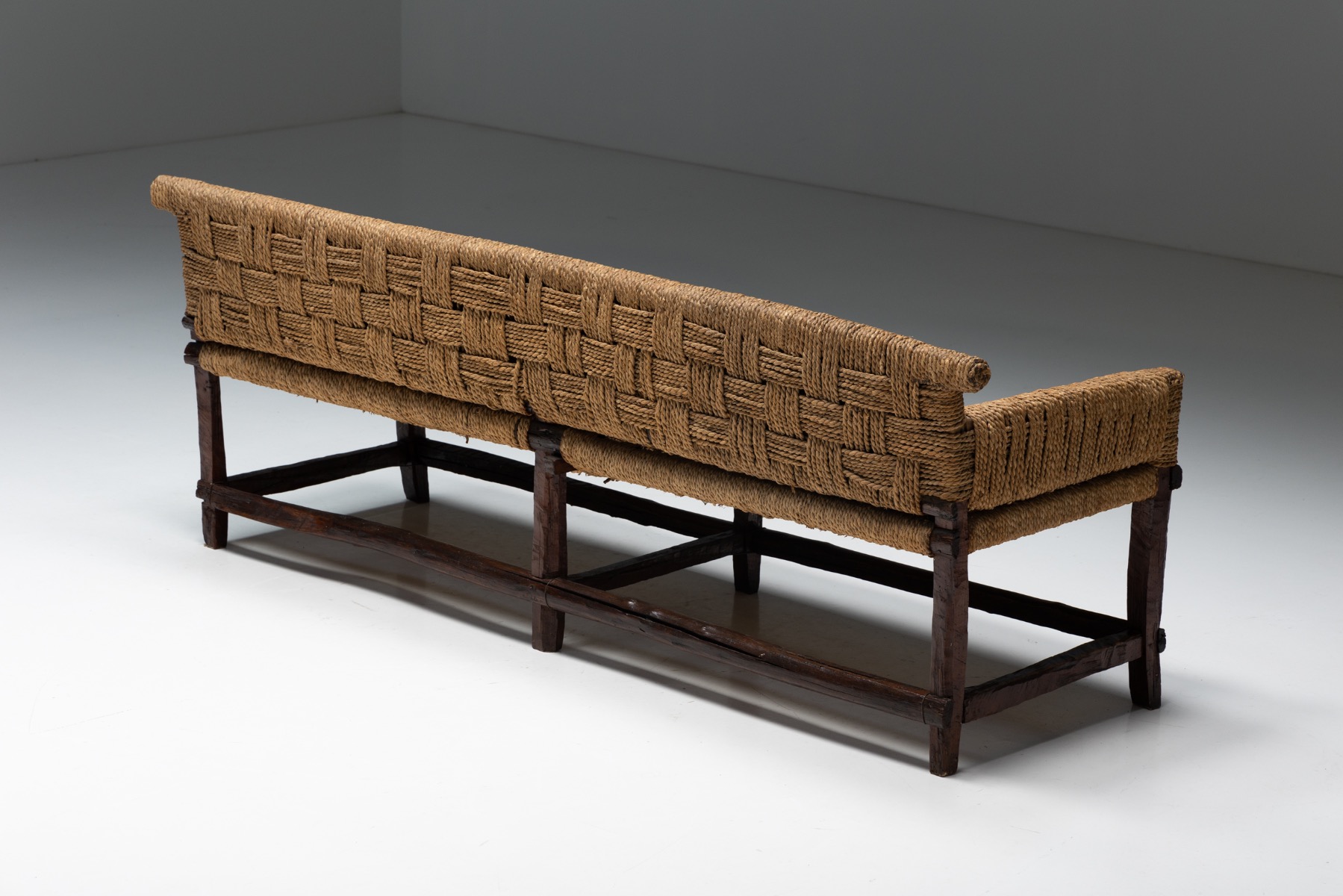 Naive Folk Art Bench with Woven Seating - 1920s