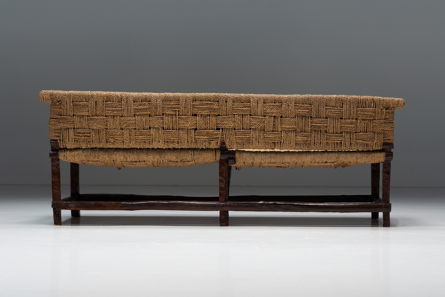 Naive Folk Art Bench with Woven Seating - 1920s