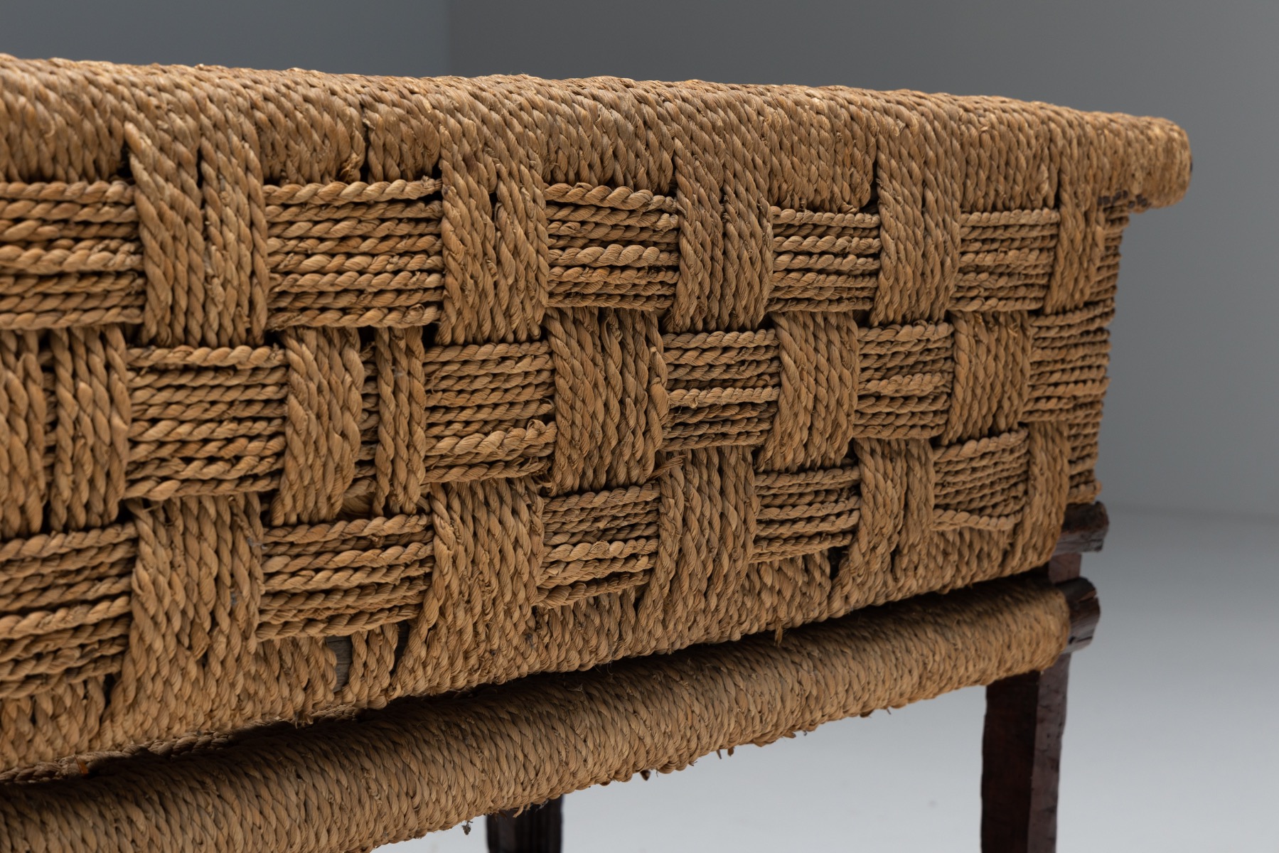 Naive Folk Art Bench with Woven Seating - 1920s