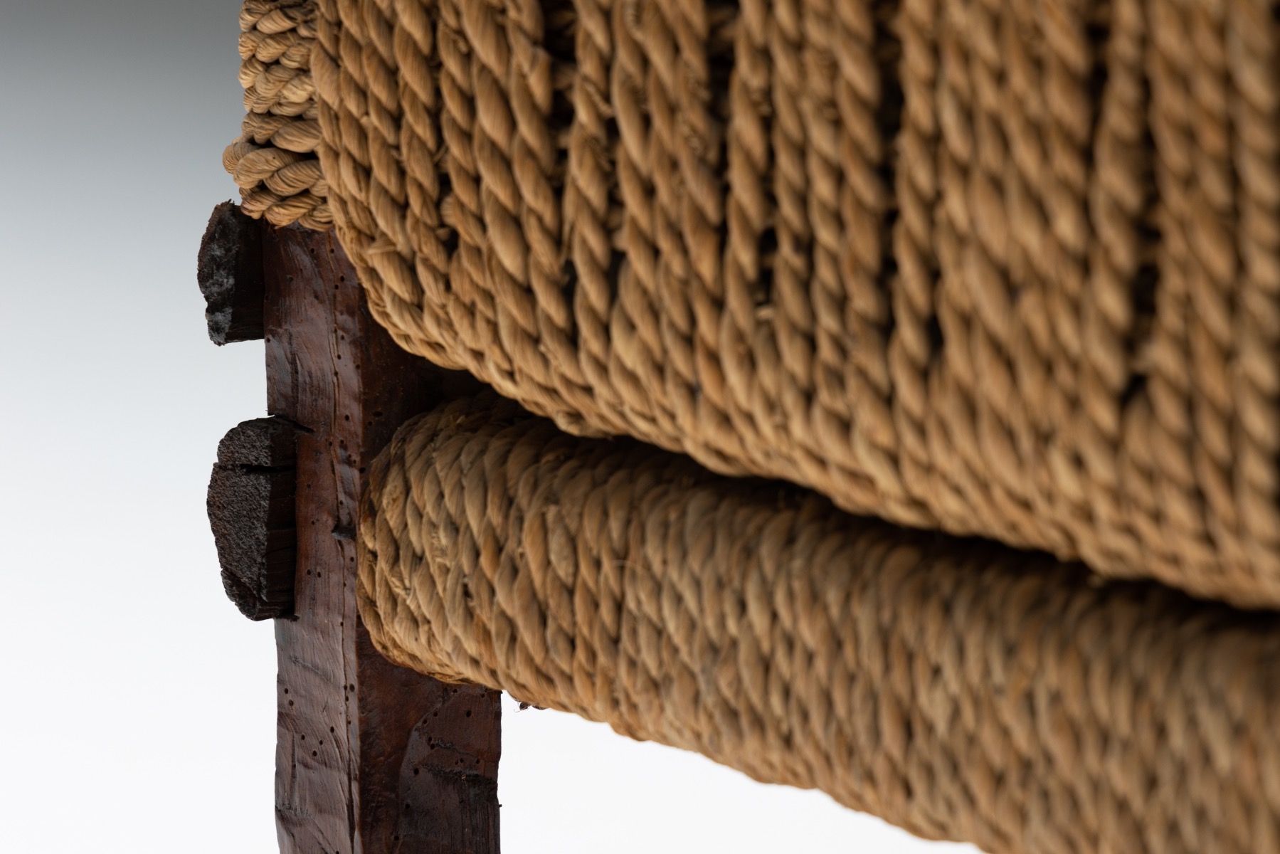 Naive Folk Art Bench with Woven Seating - 1920s